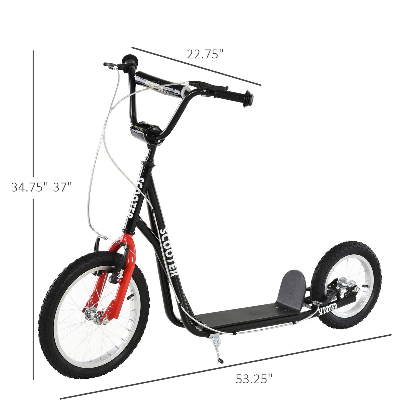 Adjustable Handlebar Youth Scooter with Inflatable Wheels, Black