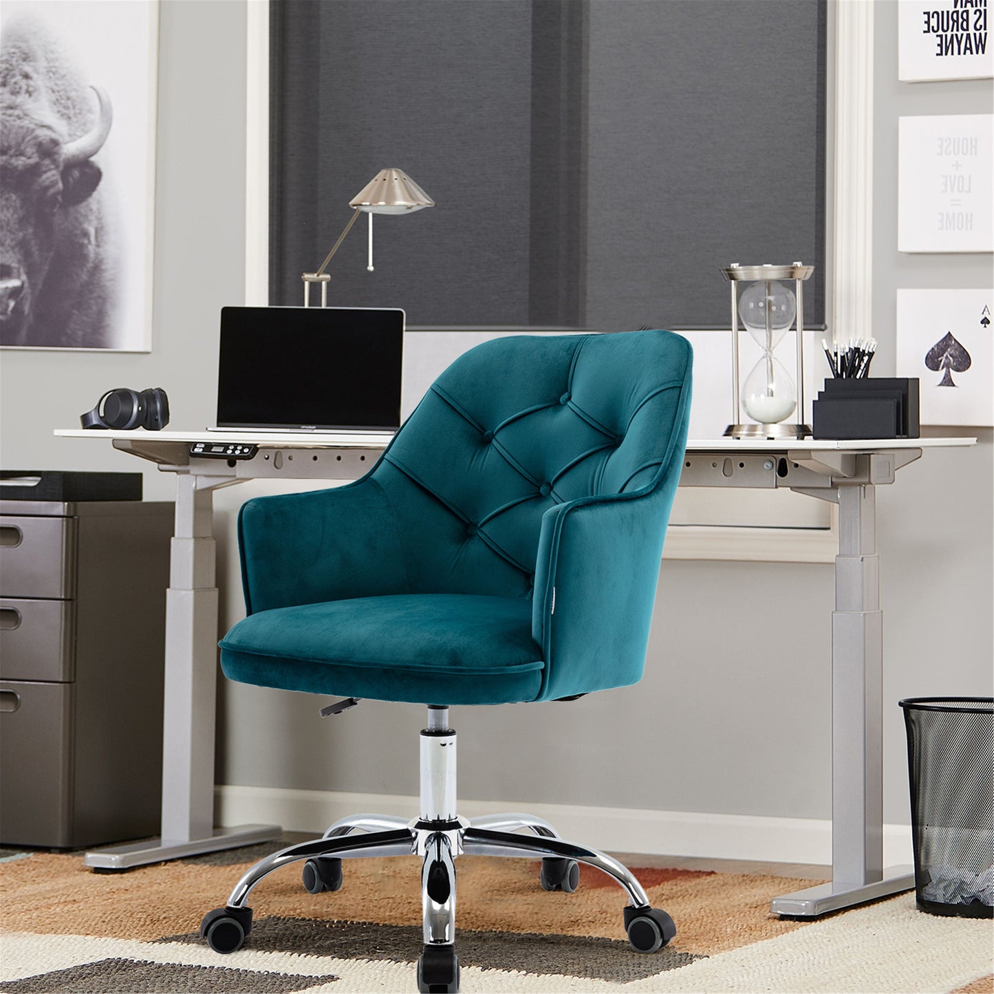 Velvet Swivel Shell Chair for Living Room, Office chair  Modern Leisure Arm Chair LAKE  BLUE