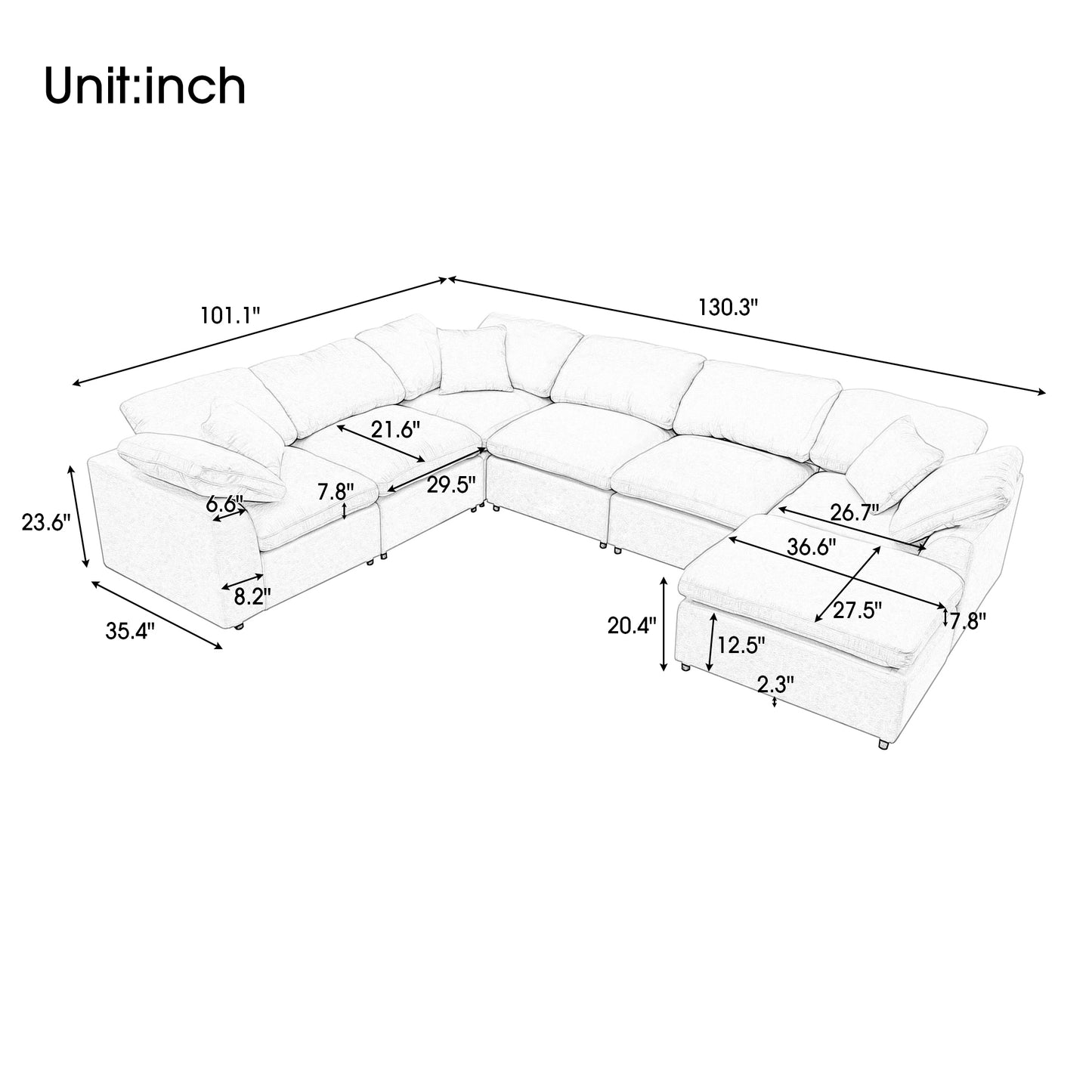 U_Style Oversized Modular Sectional Sofa with Ottoman L Shaped Corner Sectional for Living Room, Office, Spacious Space