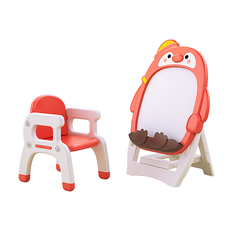 Children's indoor Cartoon penguin red drawing board Magnetic graffiti board Writing board Scaffolding whiteboard Baby blackboard learning table and chair