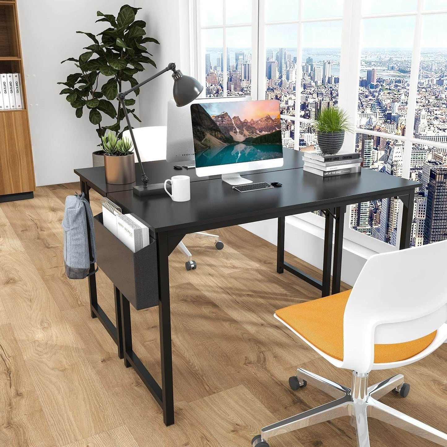 47-Inch Stylish Black Wooden Office Desk with Storage - Contemporary Minimalist Design