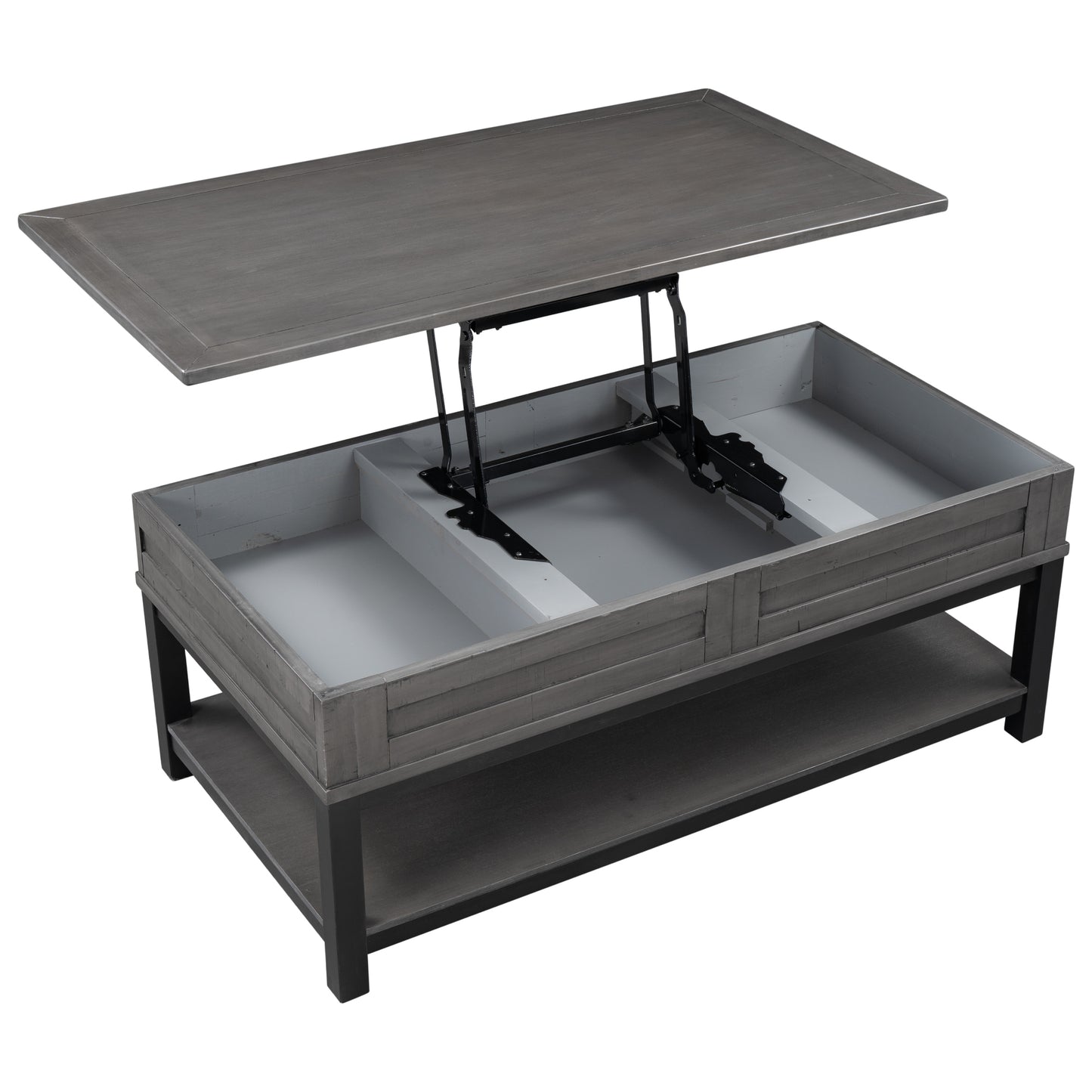 Convertible Lift Top Coffee Table with Storage Shelf - Grey Finish