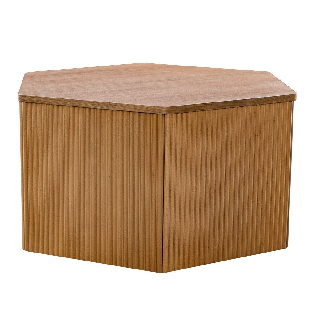 Hexagonal Wooden Coffee Table with Fluted Design