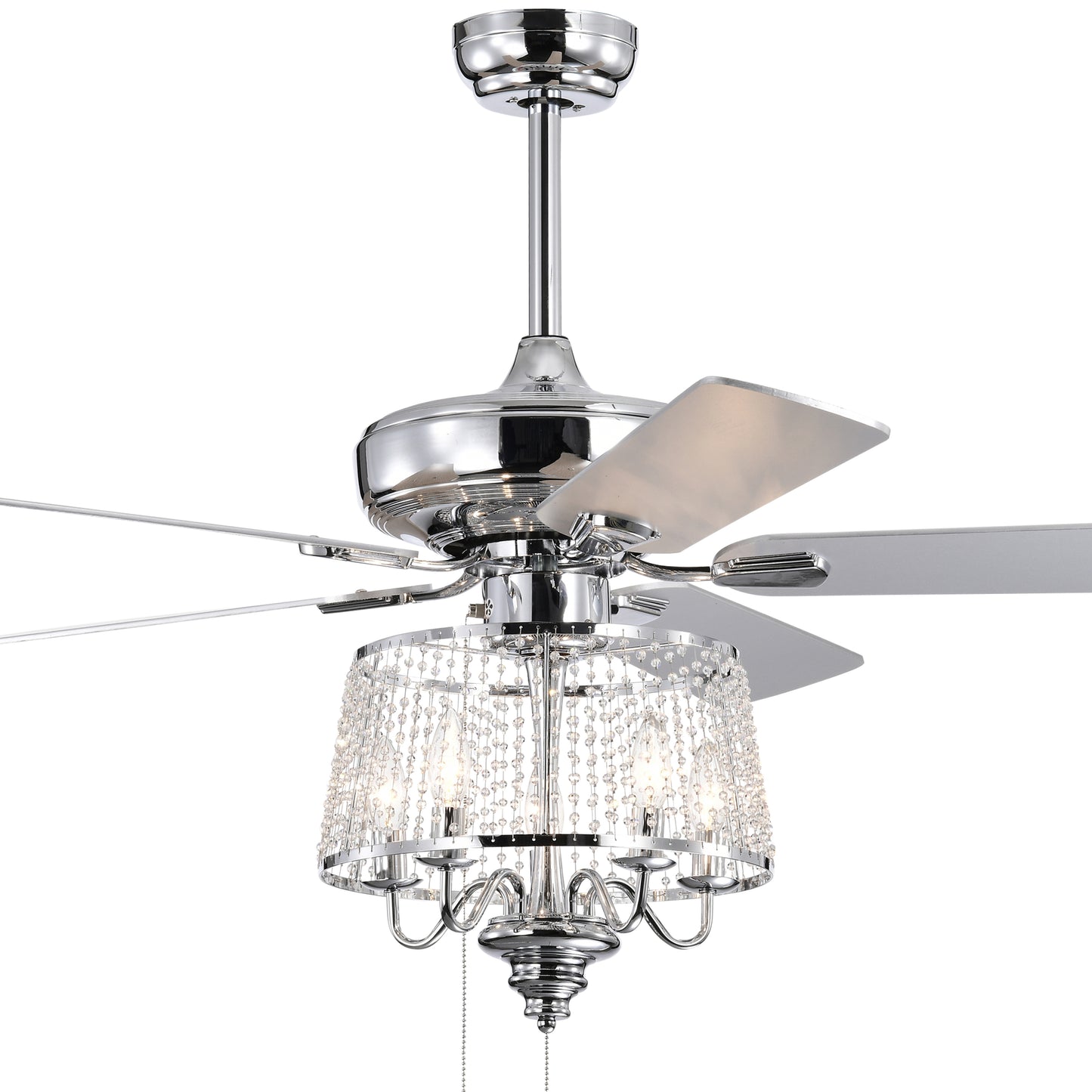 52 inch Crystal Ceiling Fan with Reversible Wood Blades and Noiseless AC Motor (Chrome)