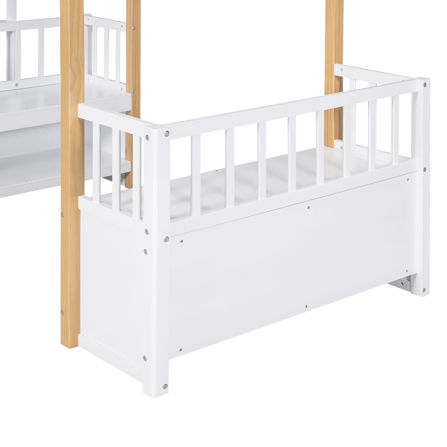 Wood Twin Size Loft Bed with 2 Seats and a Ladder, White