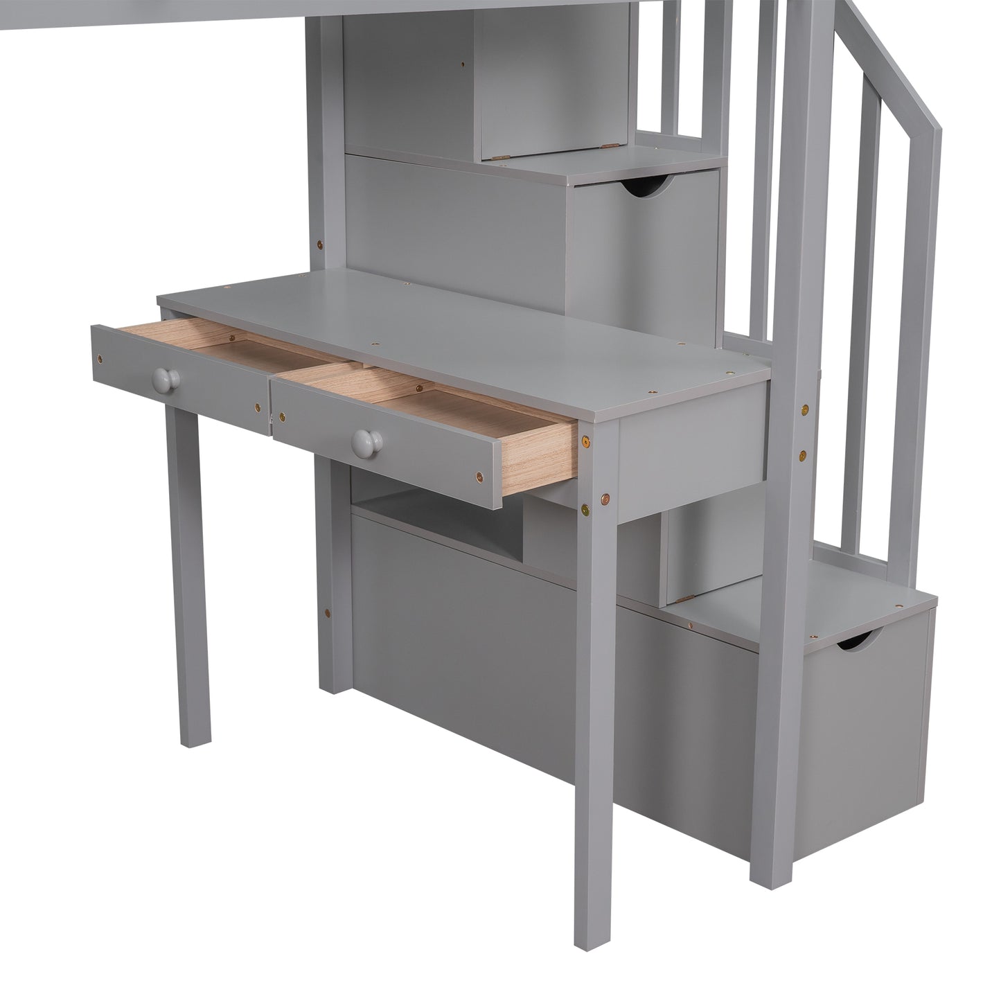 Twin size Loft Bed with Storage Drawers ,Desk and Stairs, Wooden Loft Bed with Shelves - Gray