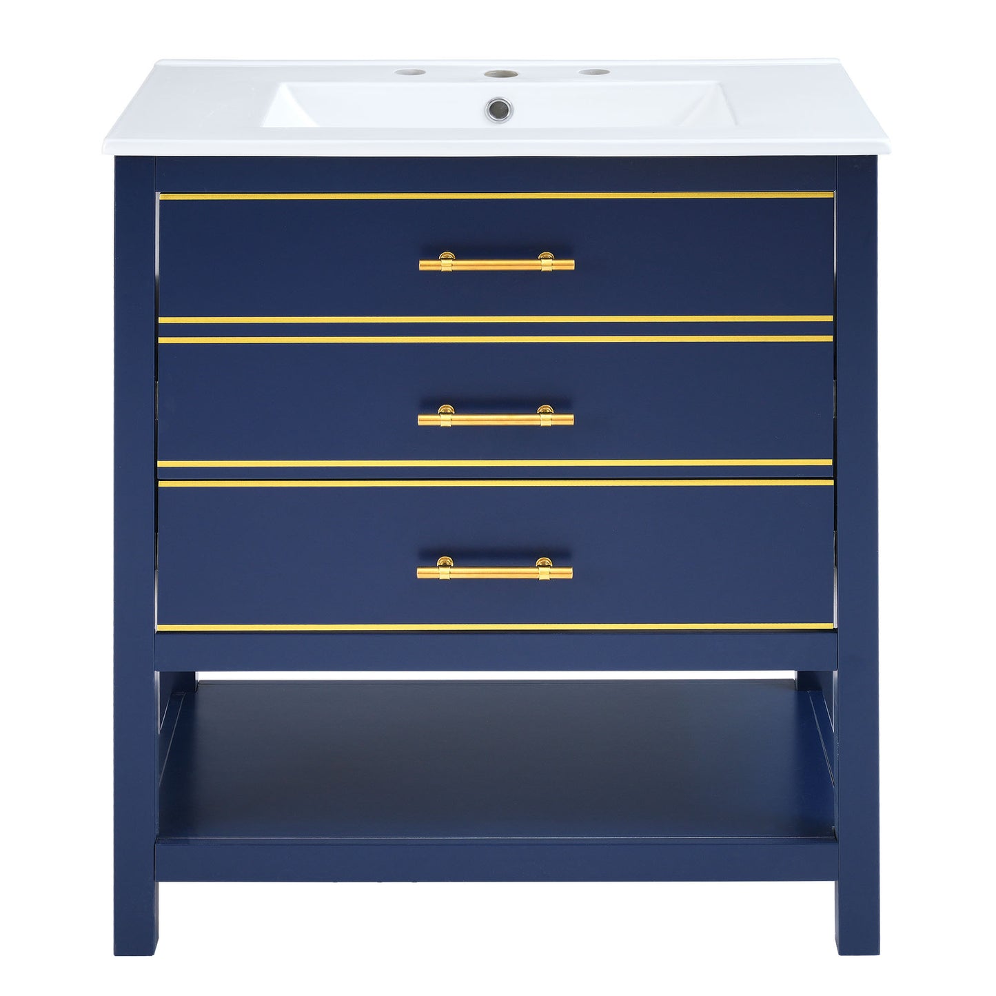 Modern 30inch Navy Blue/White Bathroom Vanity Cabinet Combo with OpenStorge, Two Drawers