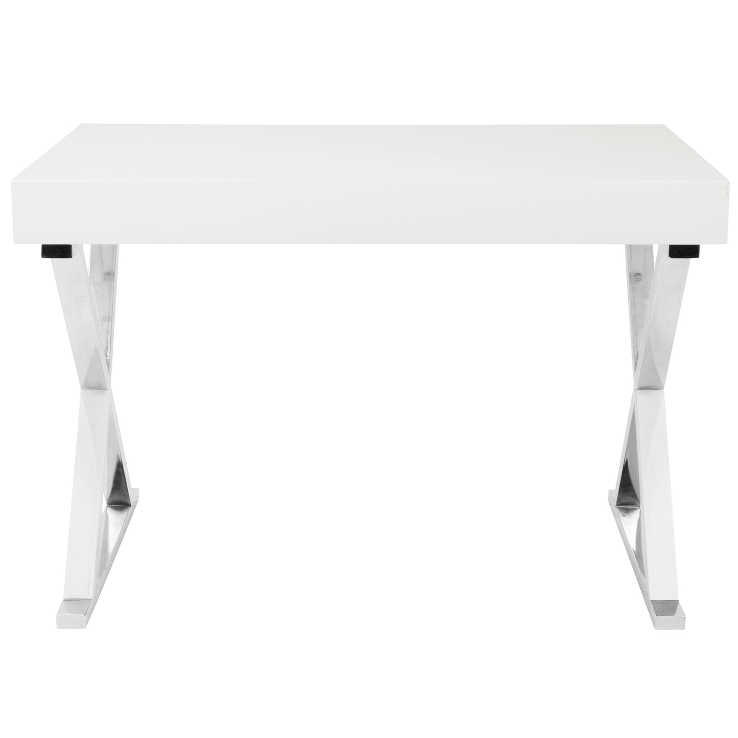 LumiSource Modern White Desk with Chrome X-Base