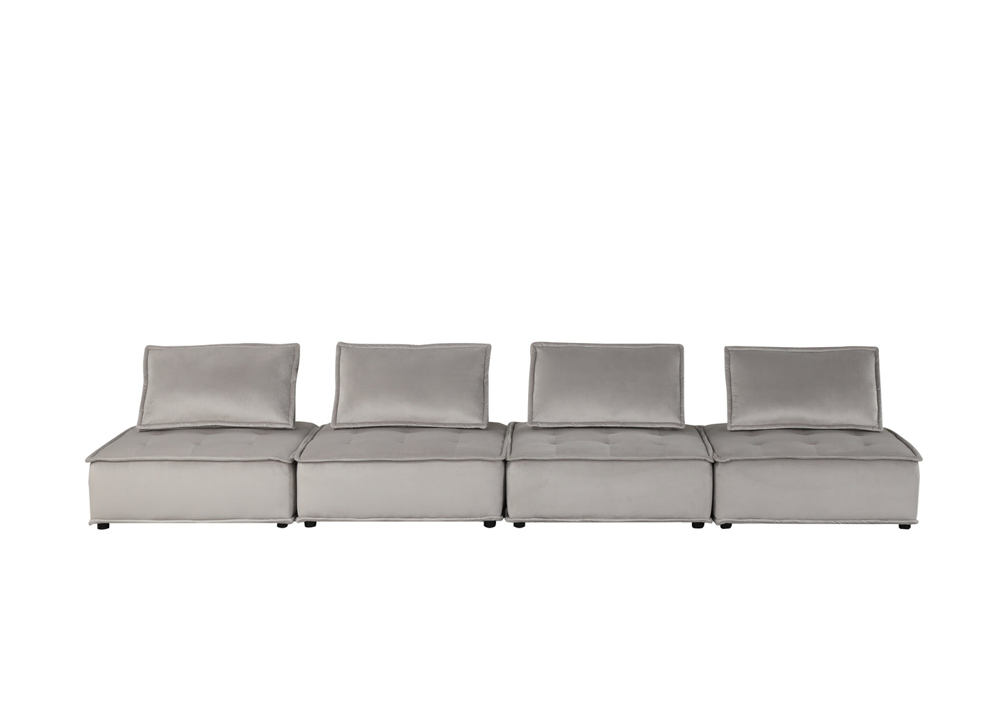 Anna Plush Light Gray Velvet 4 Piece Sectional Sofa