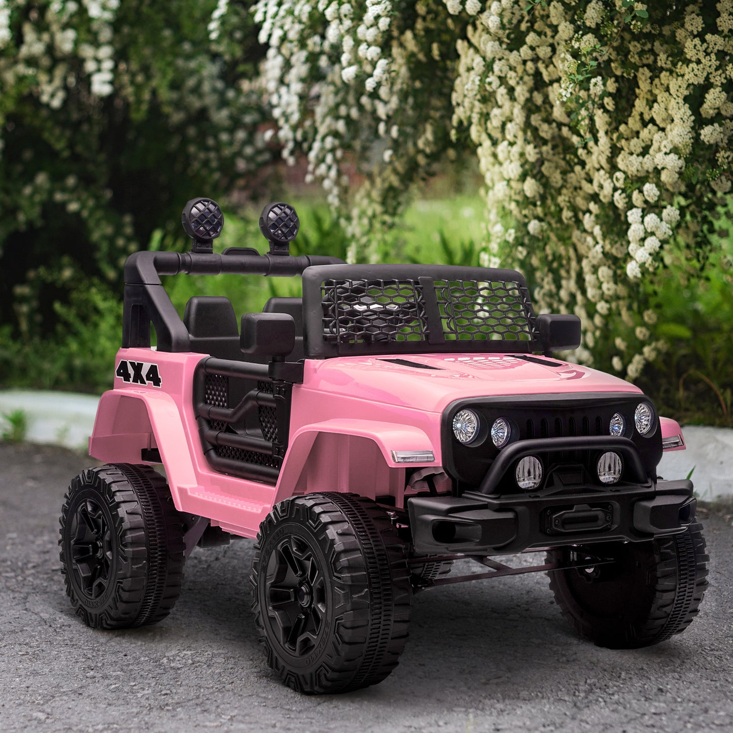 Aosom 12V Kids Ride On Truck with Parent Remote Control, Electric Battery Powered Toy Car with Spring Suspension, Adjustable Speed, LED Lights and Horn, Pink