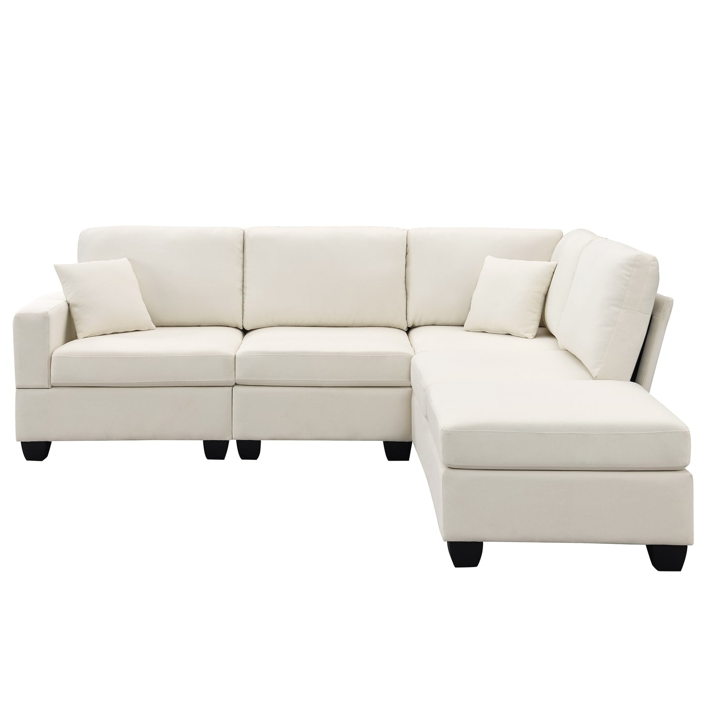 Contemporary 5-Seat L-Shaped Linen Sectional Sofa Set with Convertible Ottoman