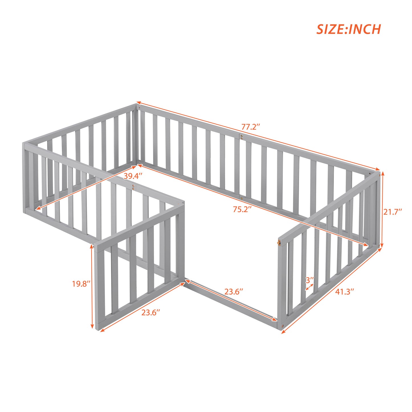 Twin Size Wood Daybed Frame with Fence, Gray( :WF289661AAE)