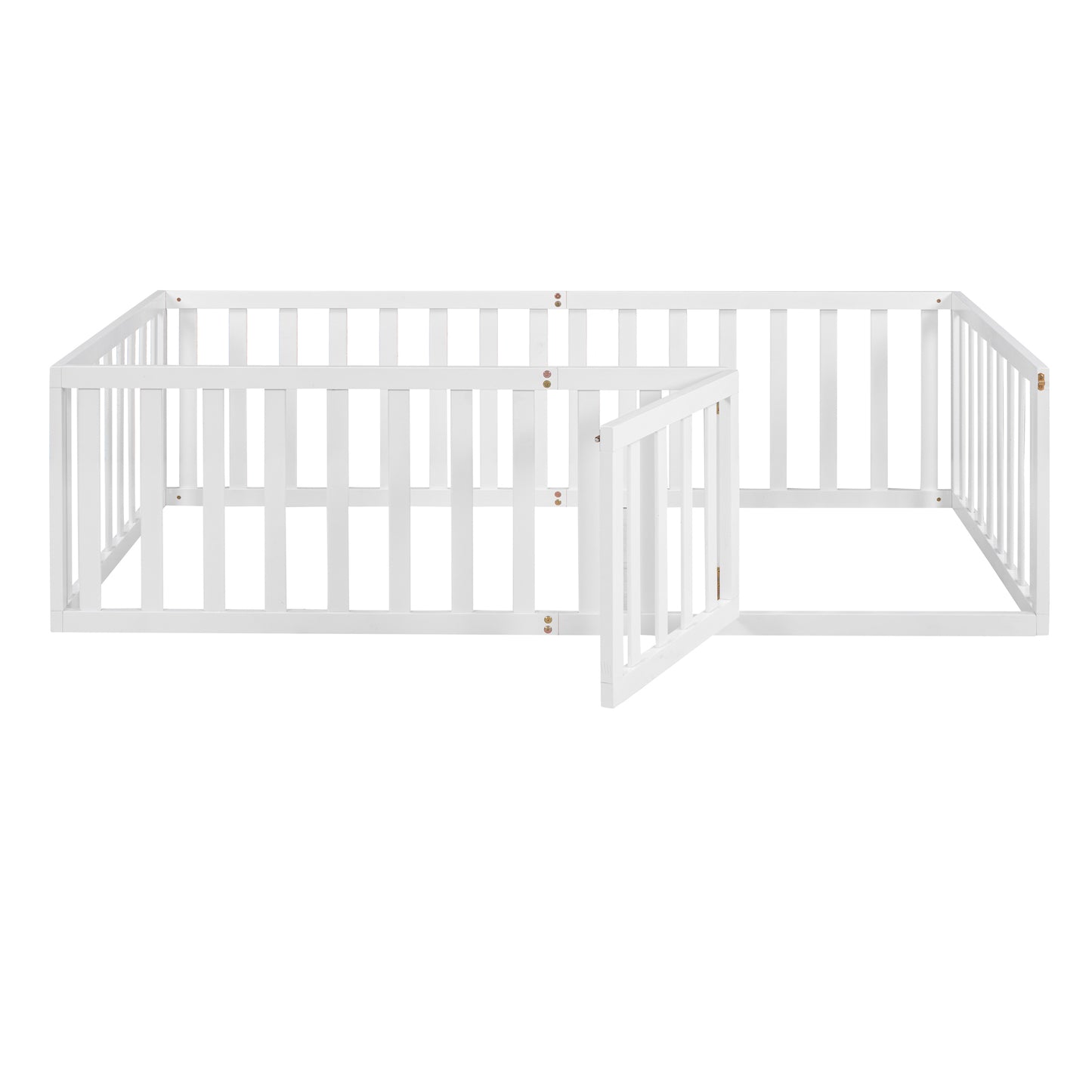 Twin Size Wood Floor Bed Frame with Fence and Door, White( :WF289661AAK)