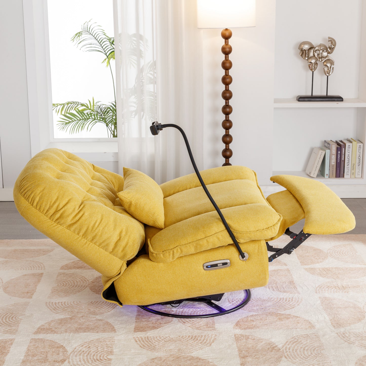 Yellow Power Recliner with Voice Control and Bluetooth Music Player