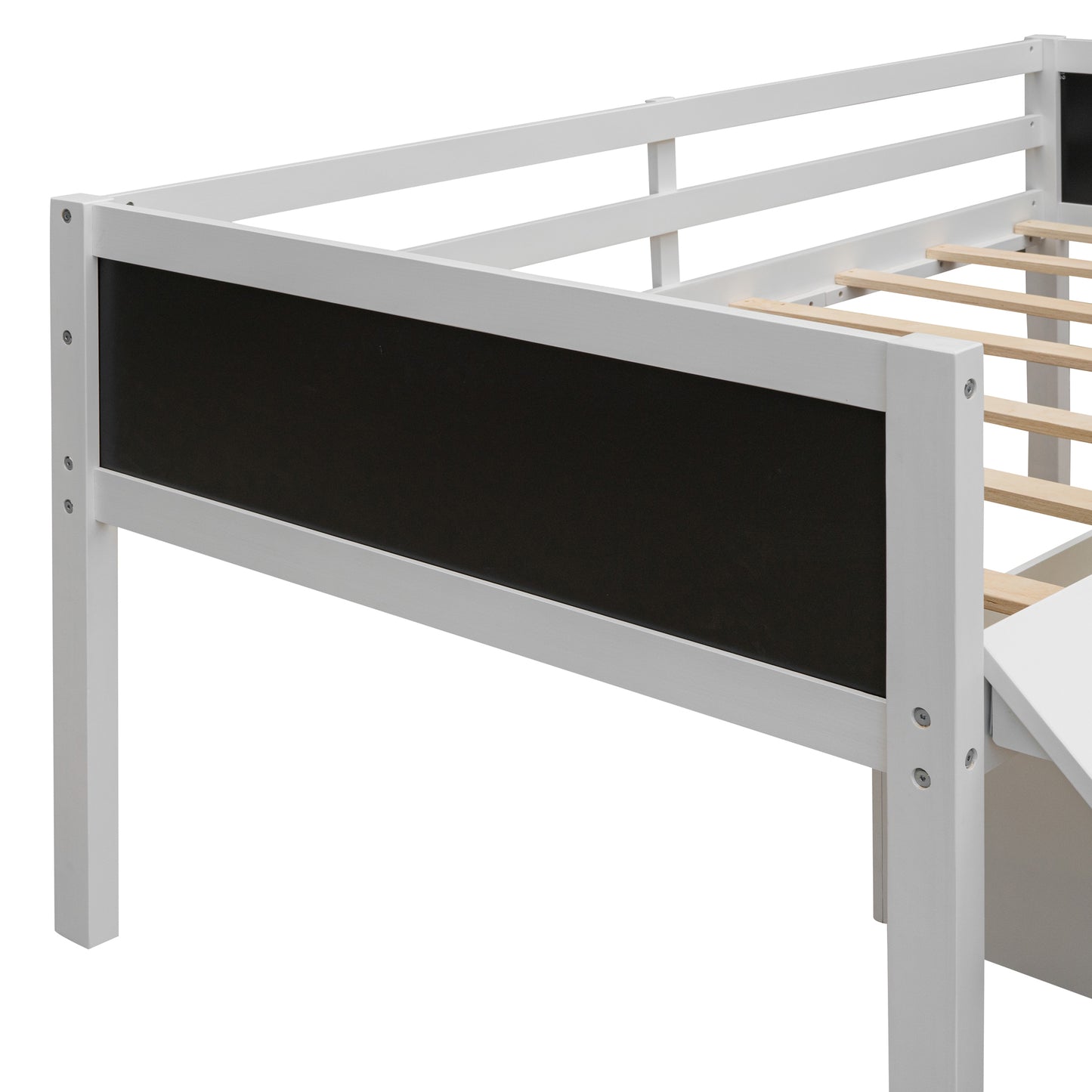 Twin size Loft Bed Wood Bed with Two Storage Boxes - White