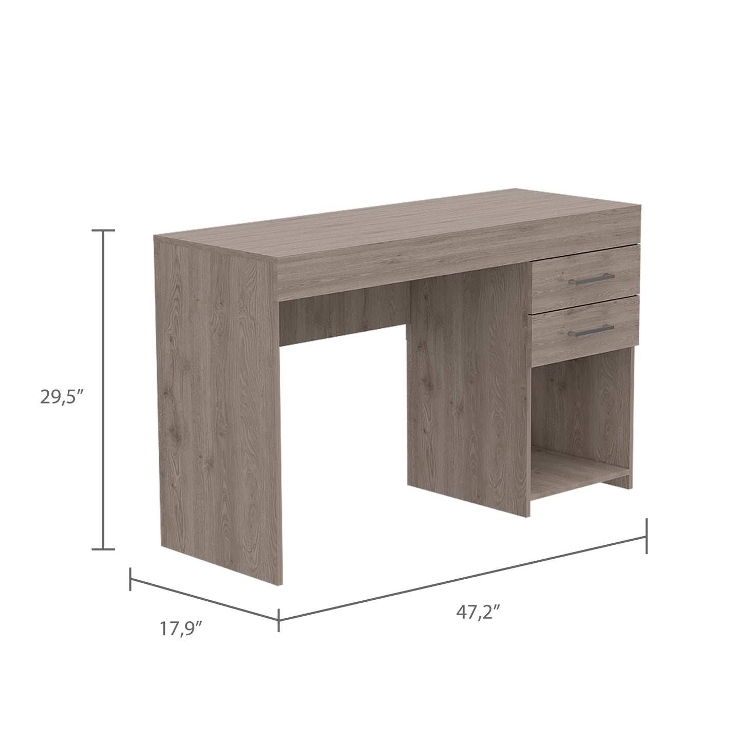 Ibare Light Gray Computer Desk with Two Drawers and Lower Shelf