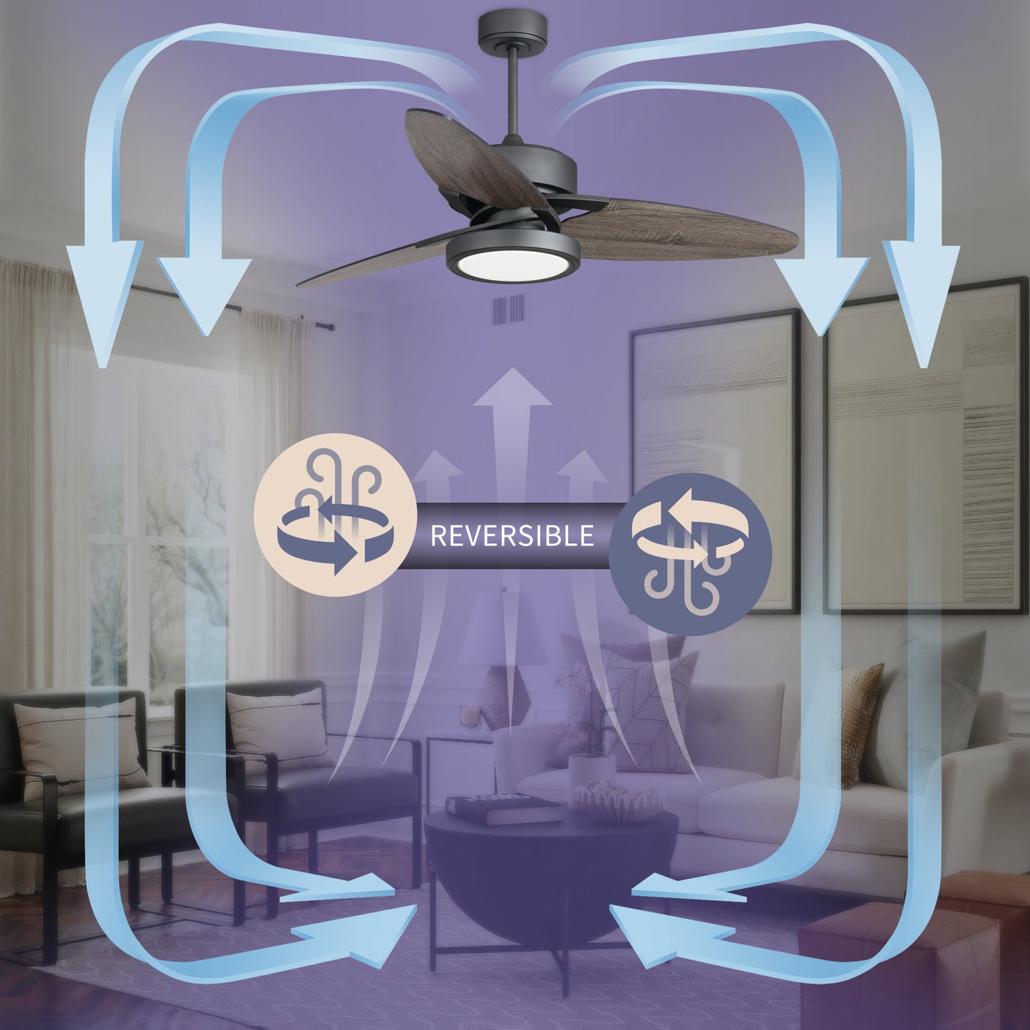 52 Inch Ceiling Fan with Dark Wood Blades and Remote Control