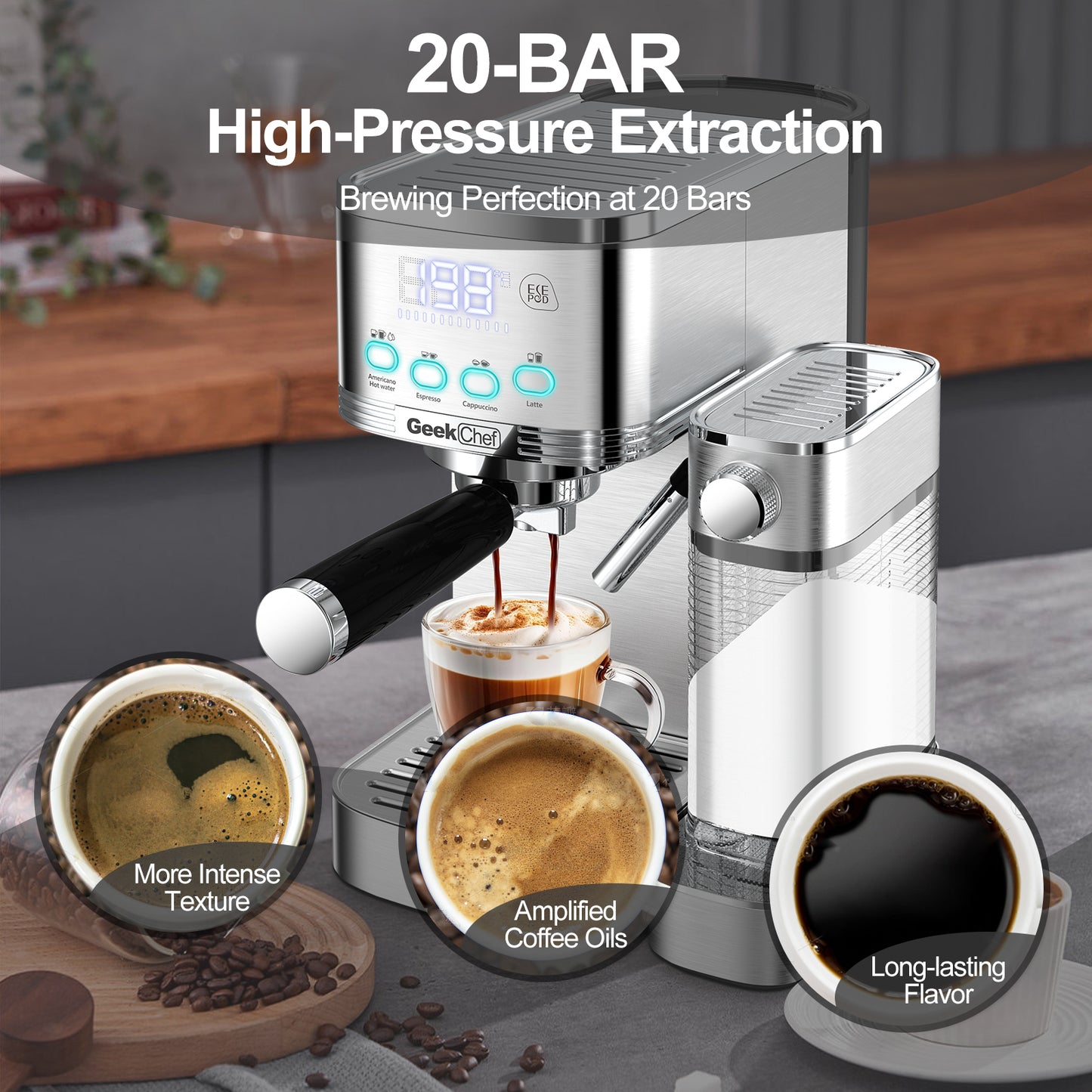 Automatic Milk Frother Espresso and Cappuccino Machine with ESE POD filter