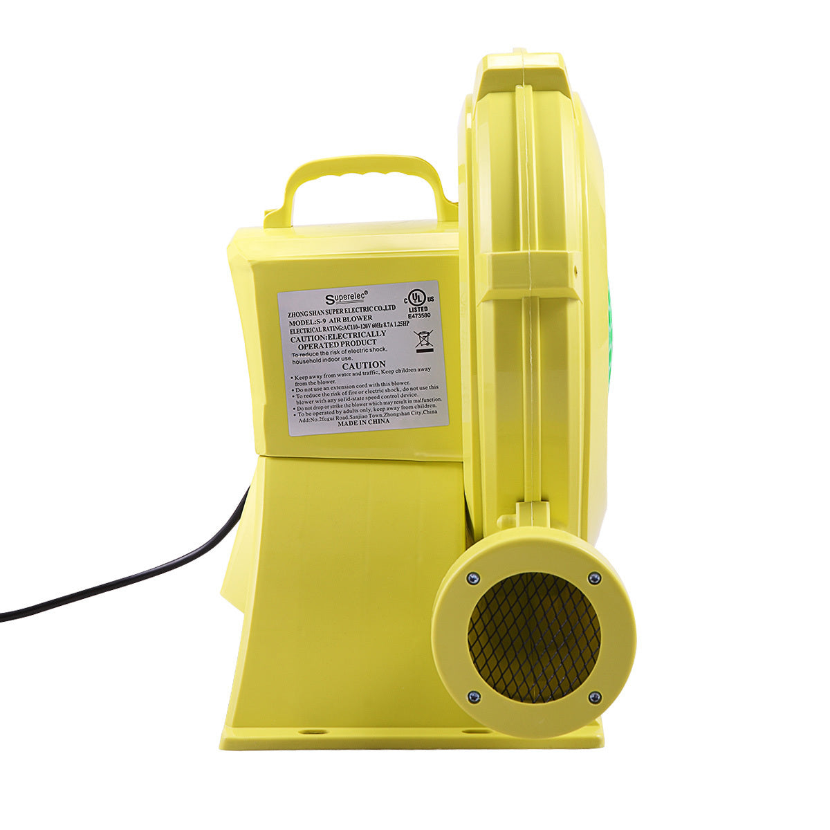 950W Electric Air Blower, Pump Fan for Inflatable Bounce House, Water Slides, Bouncy Castle, Yellow and Green