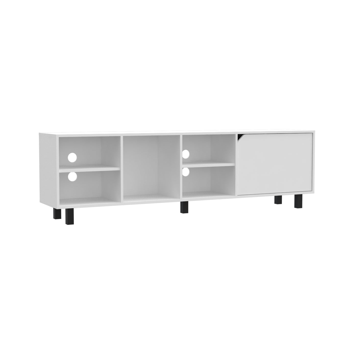 White Finish TV Stand with Four Open Shelves - 70 Inch Capacity