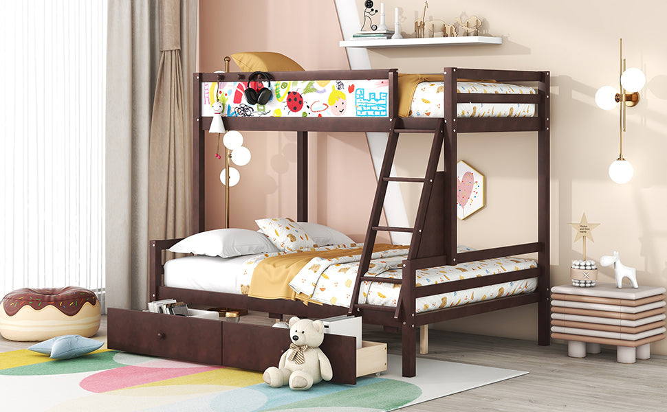 Espresso Twin over Full Bunk Bed with Whiteboard, Storage, and Safety Features