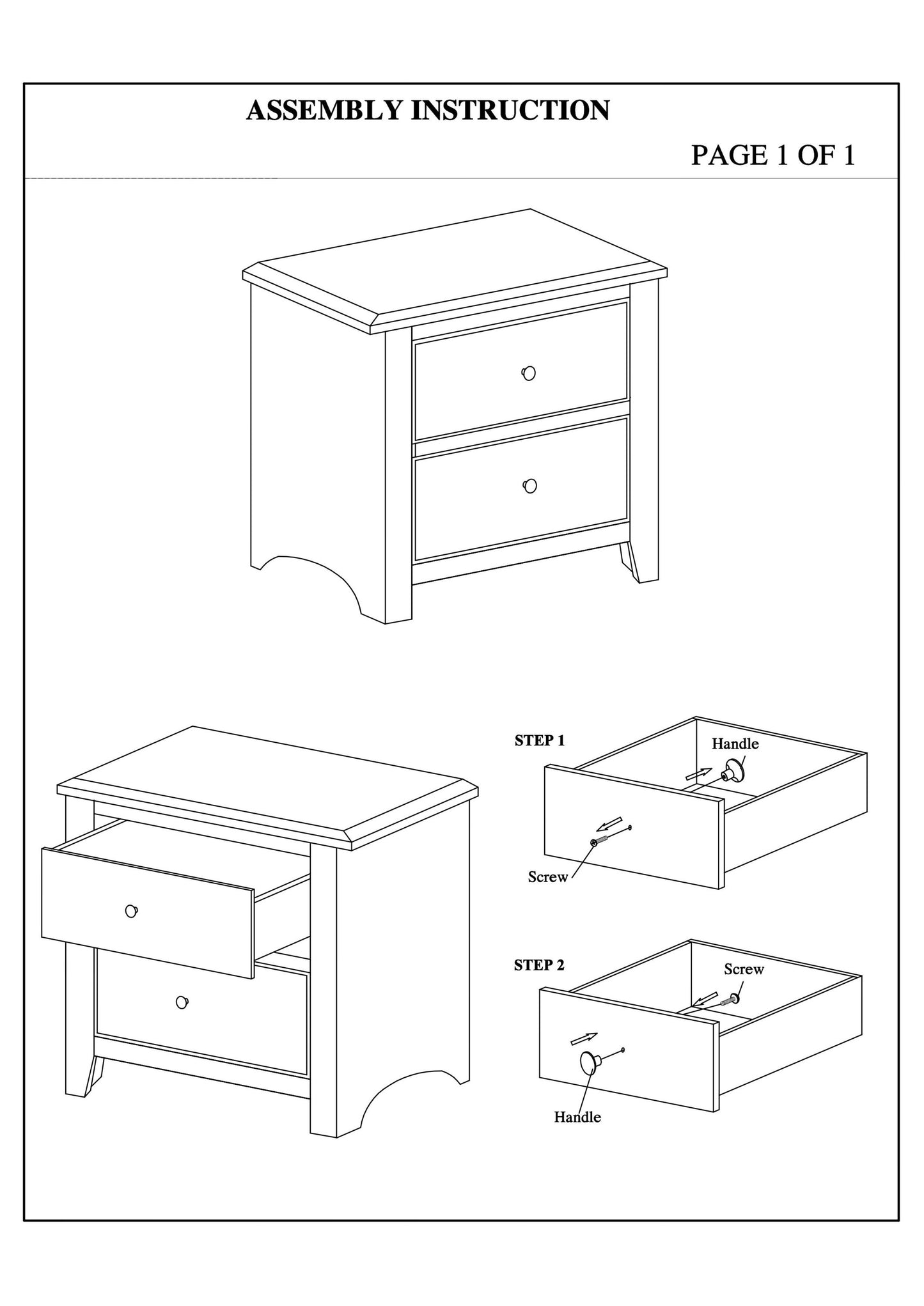 Bedroom Bed Side Table 1x Nightstand White Color Wooden 2 Drawers Table Nightstands