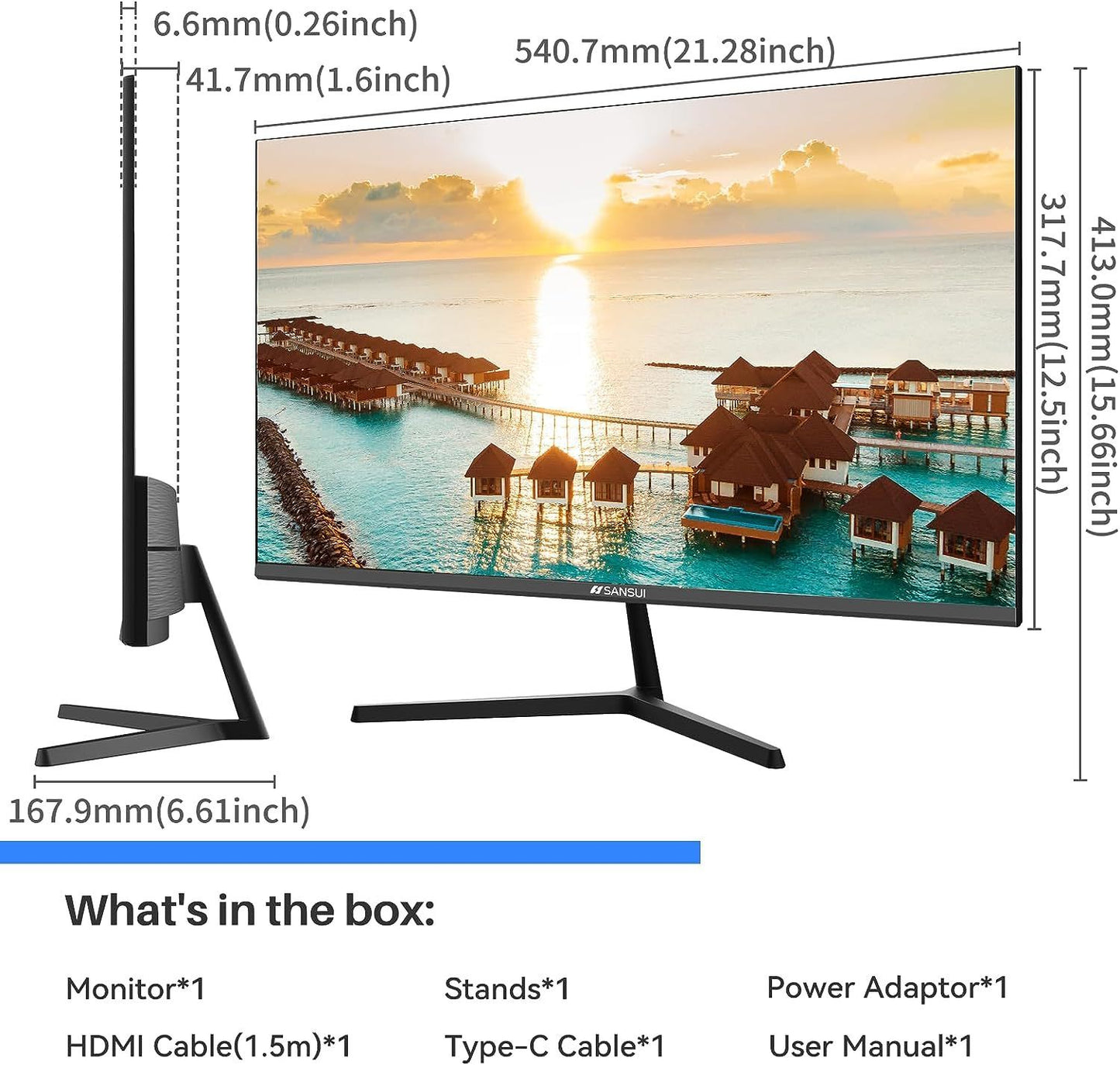 24 Sansui Monitor with Full HD Resolution, Type-C Connectivity, Built-in Speakers, and Ergonomic Design