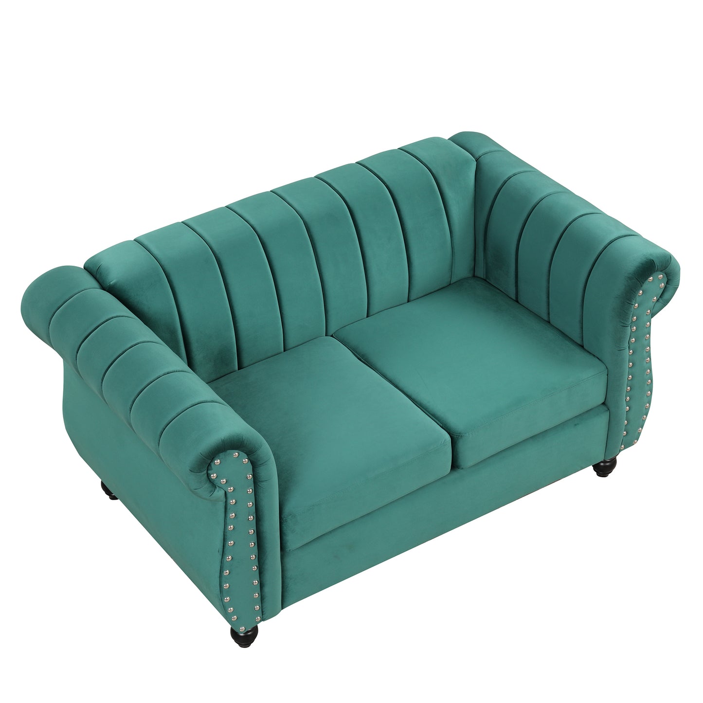 Dutch Fluff Upholstered Modern Green Sofa with Solid Wood Legs