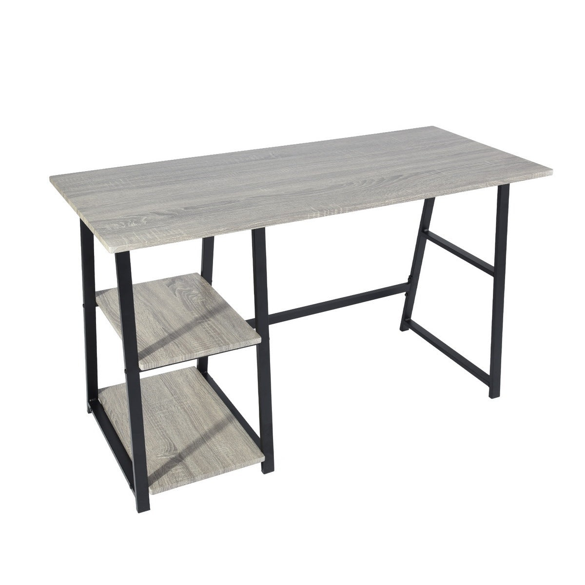 Adjustable Wooden Desk with 2 Open Shelves - GREY & BLACK