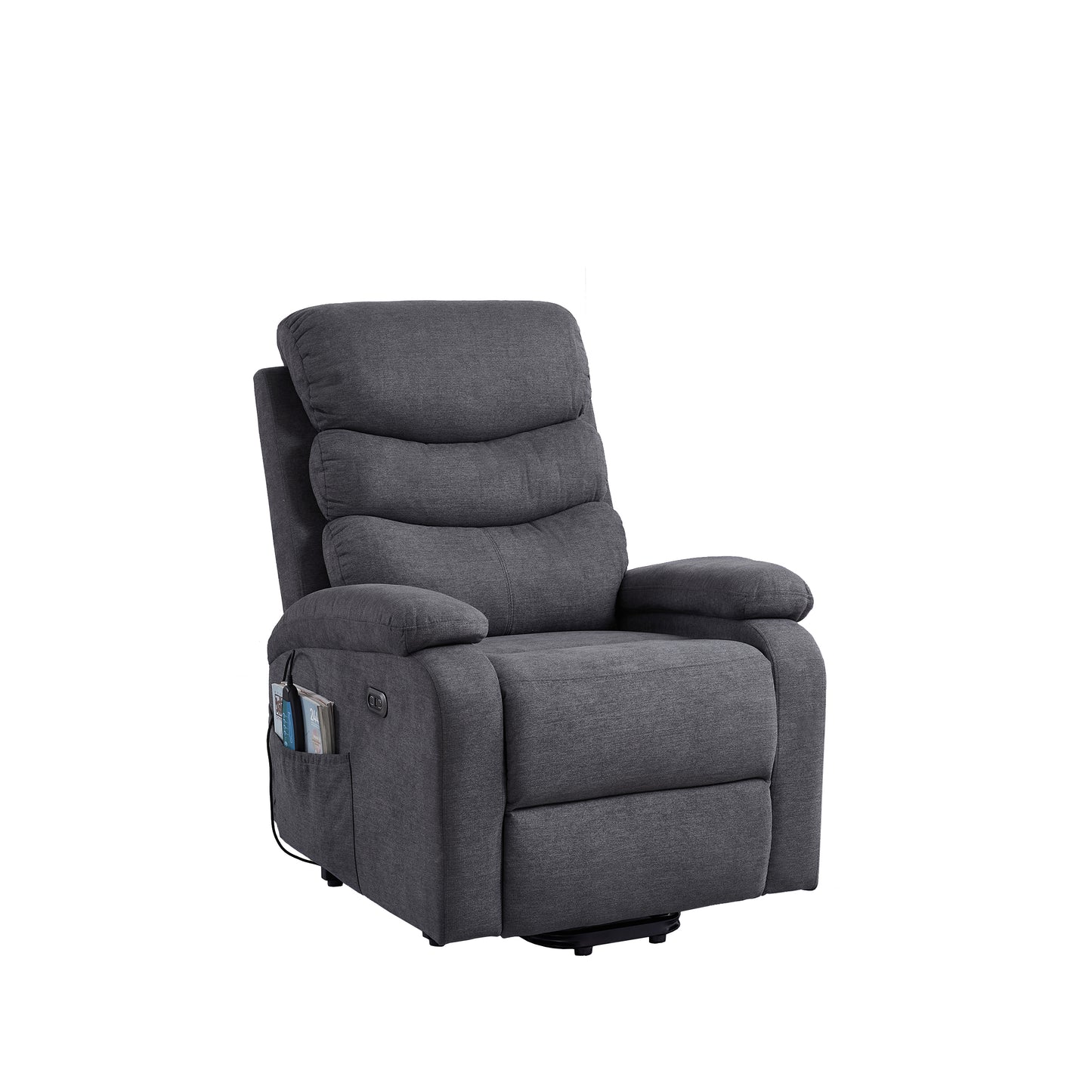 Electric Power Lift Recliner Chair with Massage and Heating - Grey Linen Fabric and USB Port