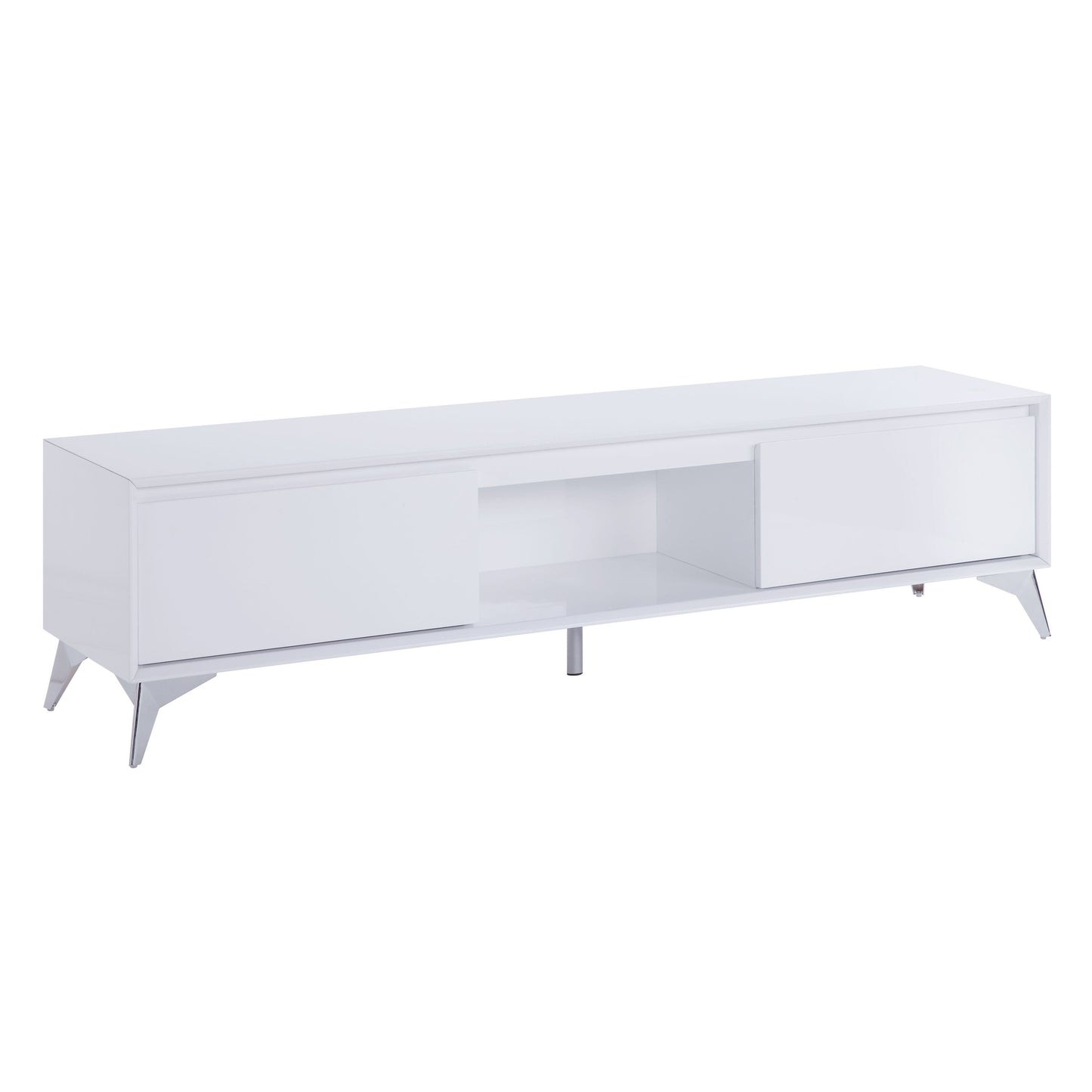 Modern LED TV Stand with White and Chrome Finish