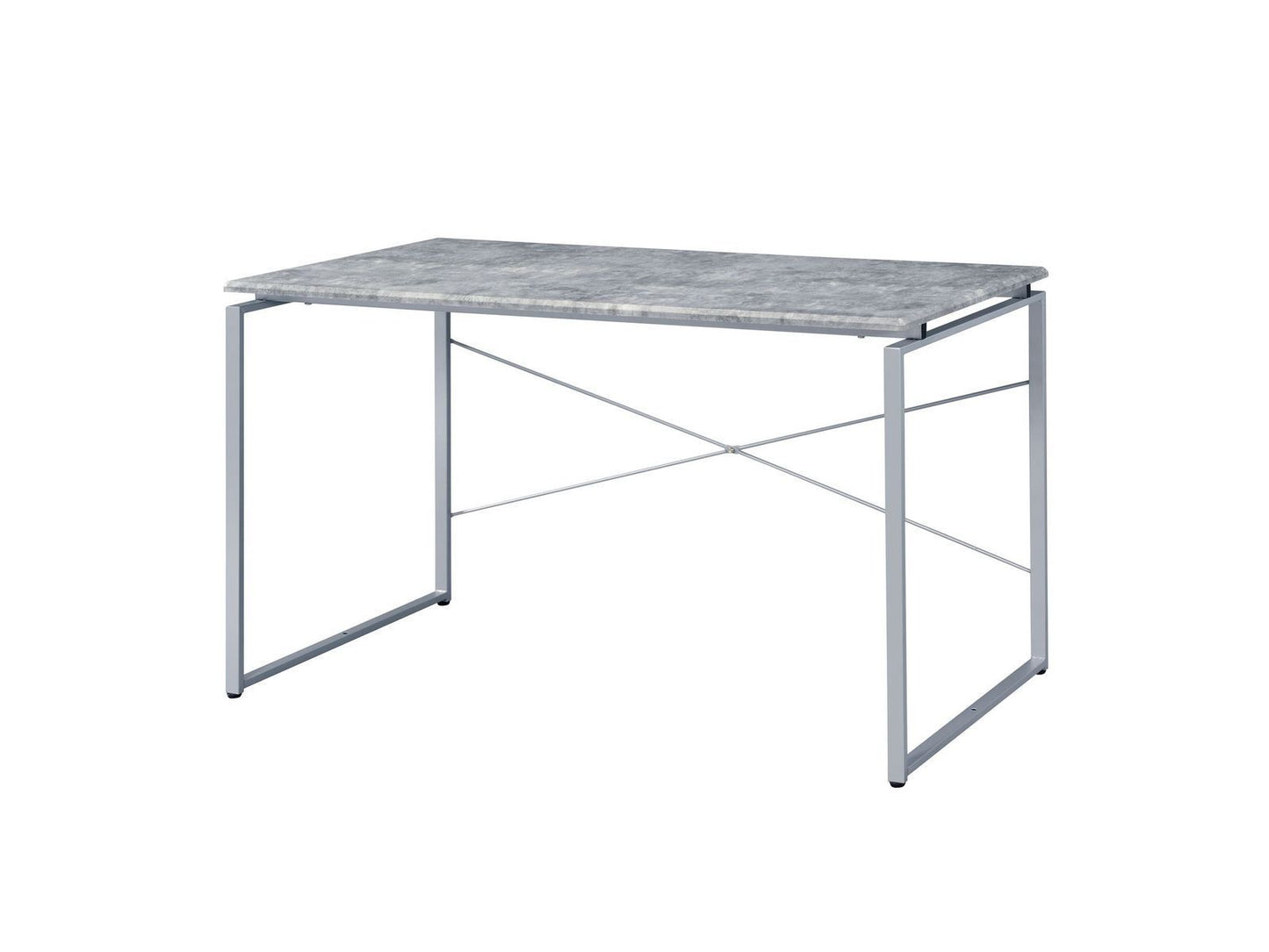 Jurgen Writing Desk with Sleek Faux Concrete Top and Silver Metal Base