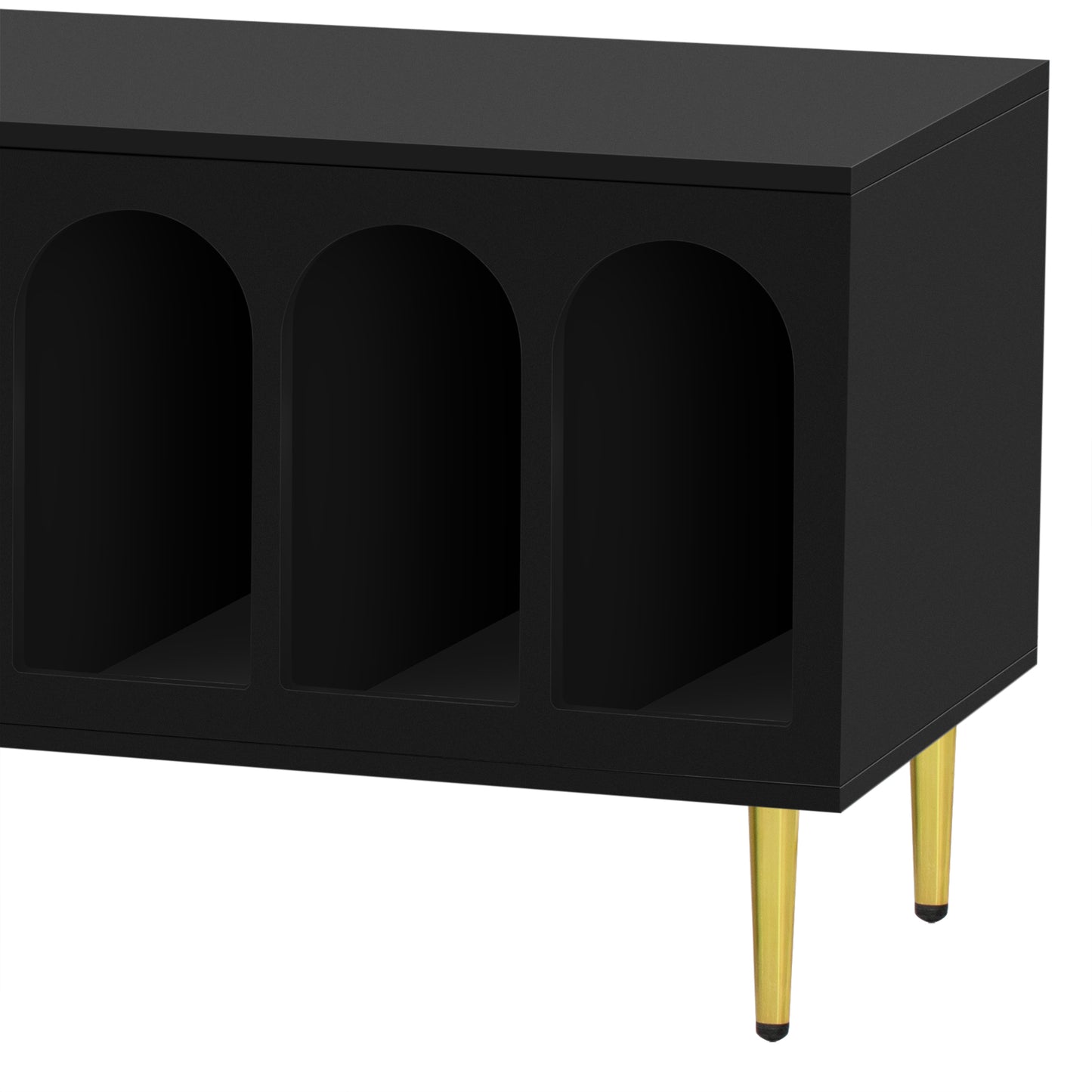 Elegant TV Console with Golden Accents for 80'' TV, Modern Media Stand with Storage Cabinet and Cable Management