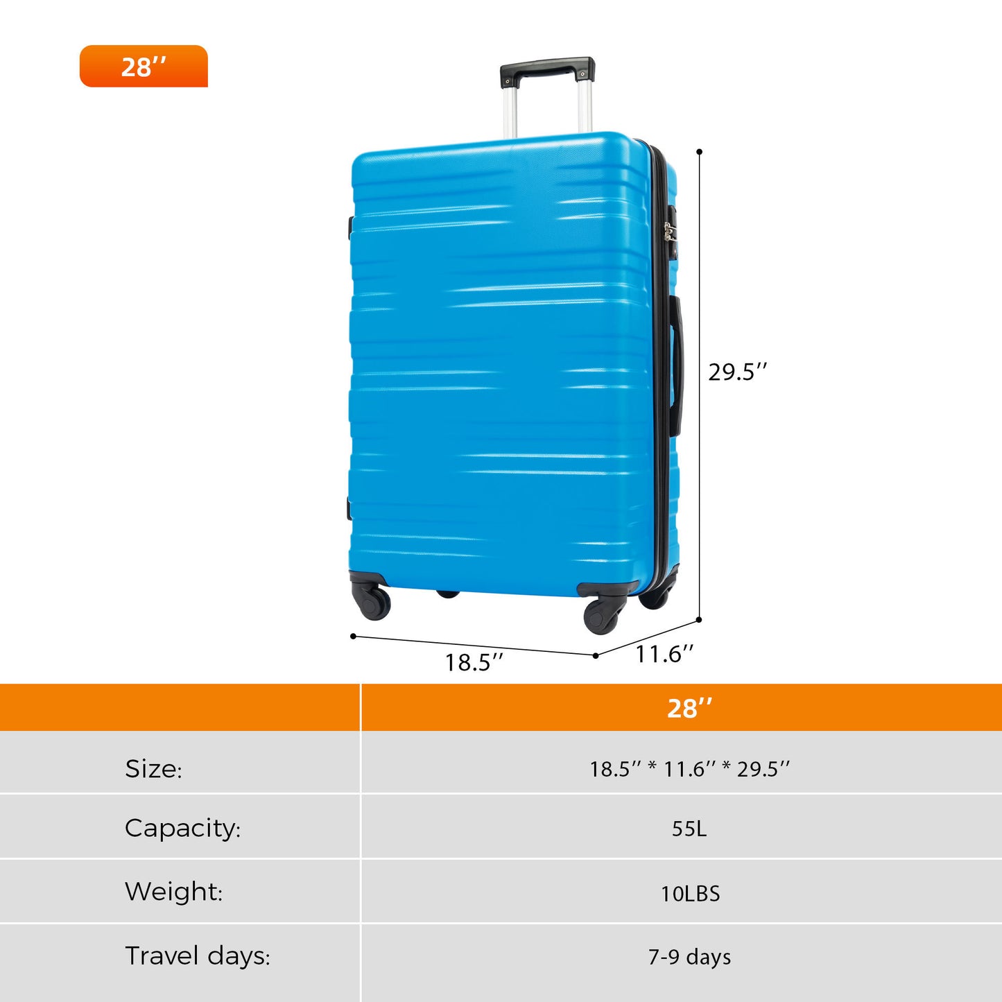 Luggage with TSA Lock Spinner Wheels Hardside Expandable Luggage Travel Suitcase Carry on Luggage ABS 28"