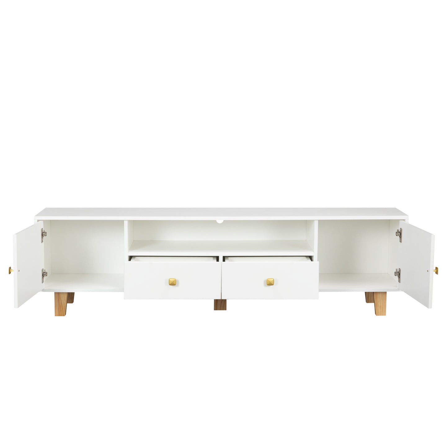 White LED TV Stand with Drawers and Open Grid Storage for TVs up to 65 inches