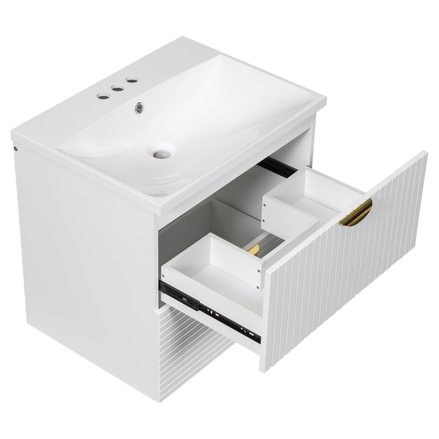 Modern 24-Inch Wall-Mounted Bathroom vanity with 2 Drawers, White  - Ideal for Small Bathrooms