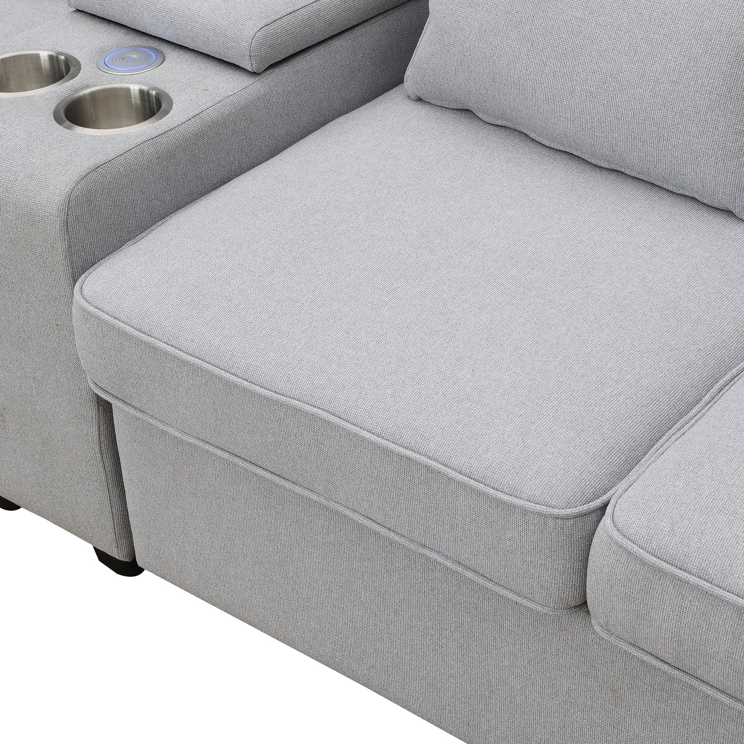 Modern 4-Seat Upholstered Sofa with Console and USB Ports