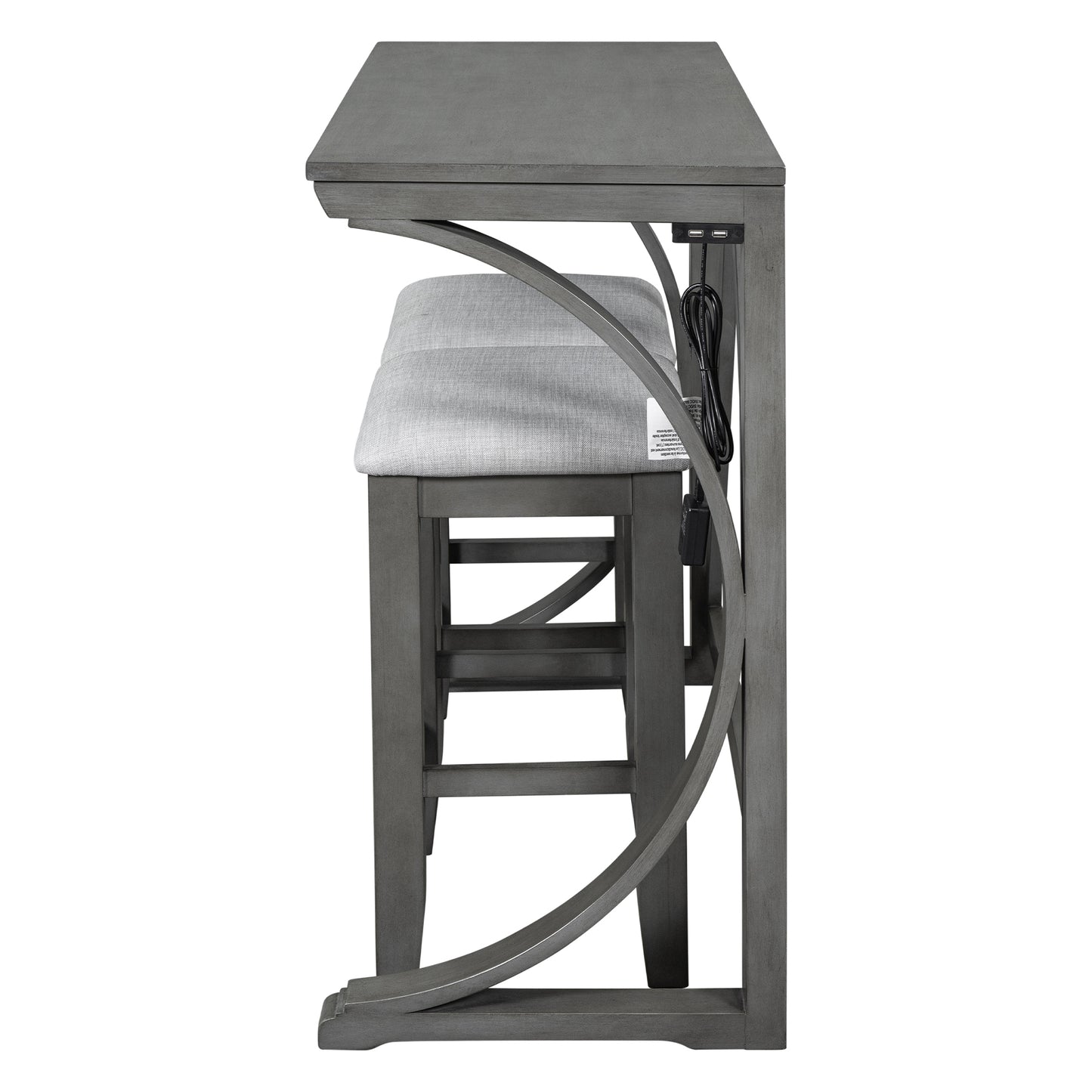 Farmhouse 3-Piece Counter Height Dining Table Set with USB Port and Upholstered Stools,Gray