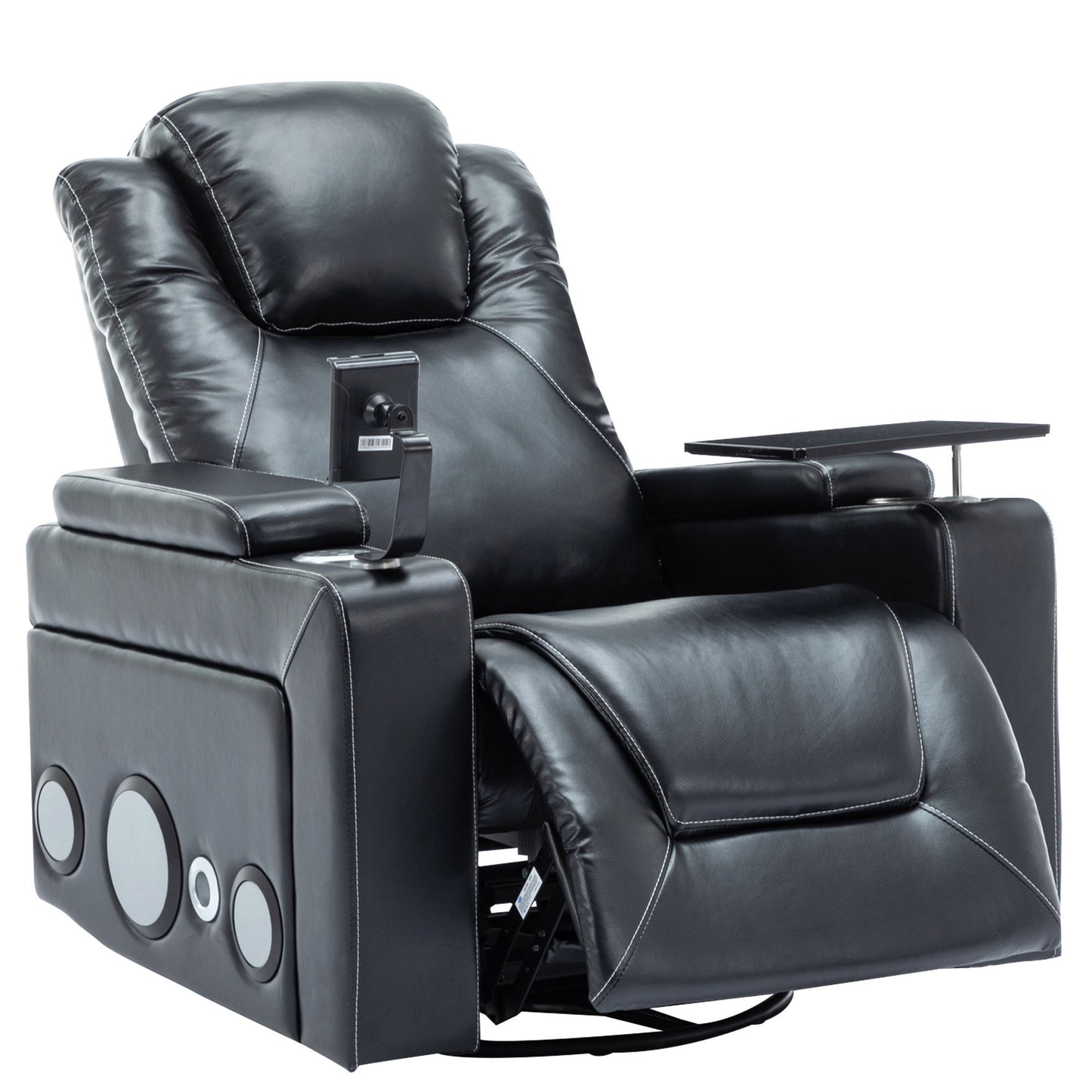 Luxurious Bluetooth Surround Sound Power Recliner with Swivel and Storage, Black