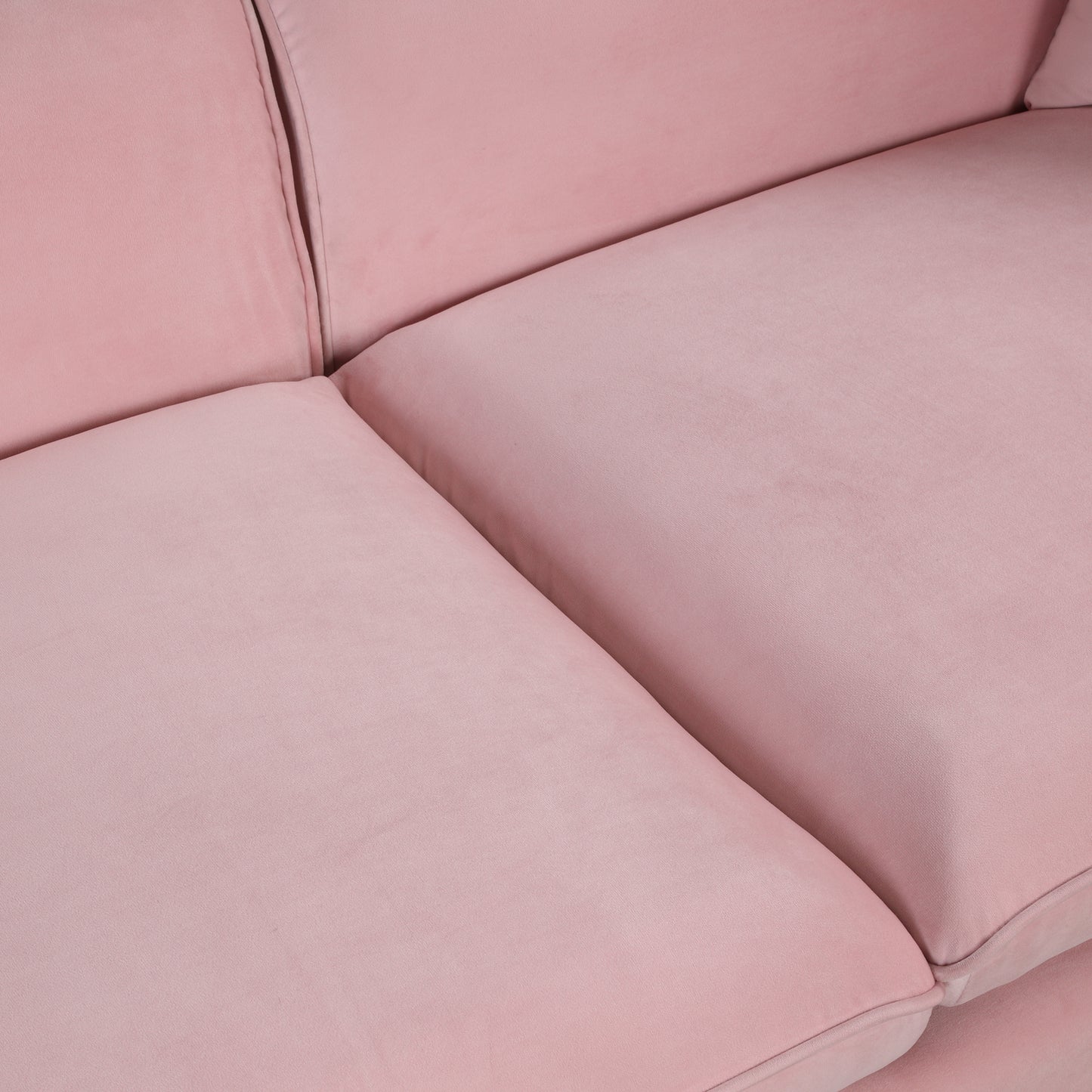 Velvet Upholstered Sofa with Armrest Pockets and 2 Pillows, Pink, 3-Seat