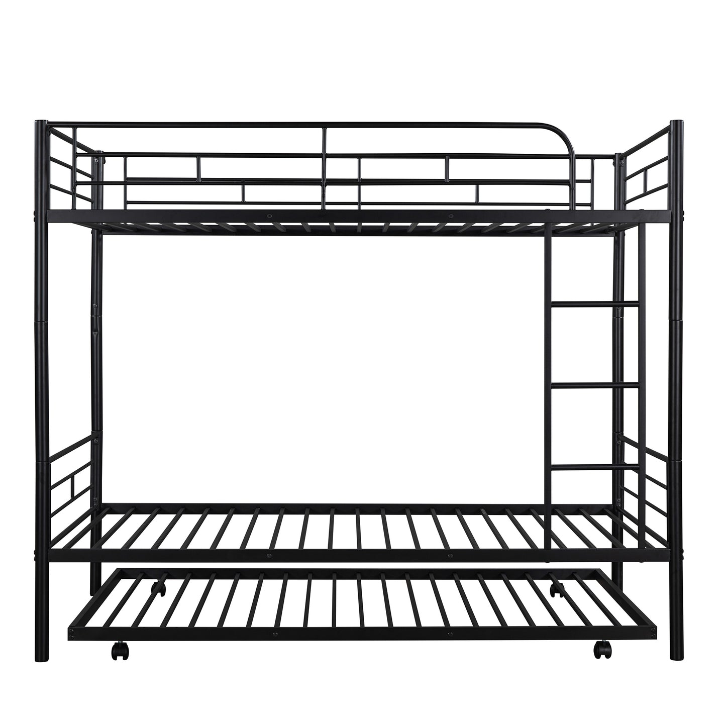 Metal Bunk Bed with Twin Trundle, Convertible Twin-Over-Twin, Black