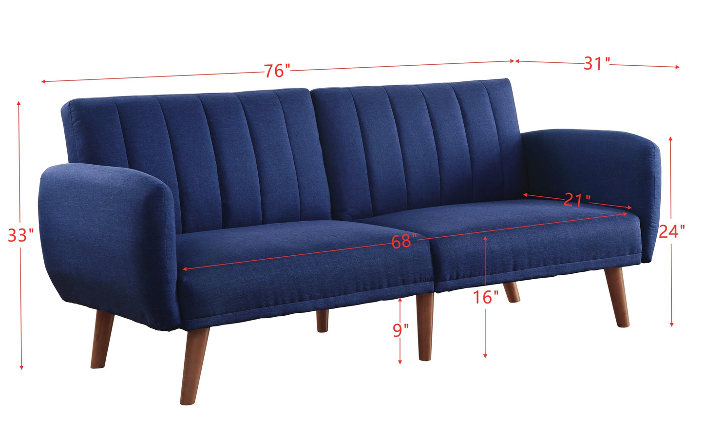 Bernstein Adjustable Sofa, Blue Linen & Walnut Finish 57190