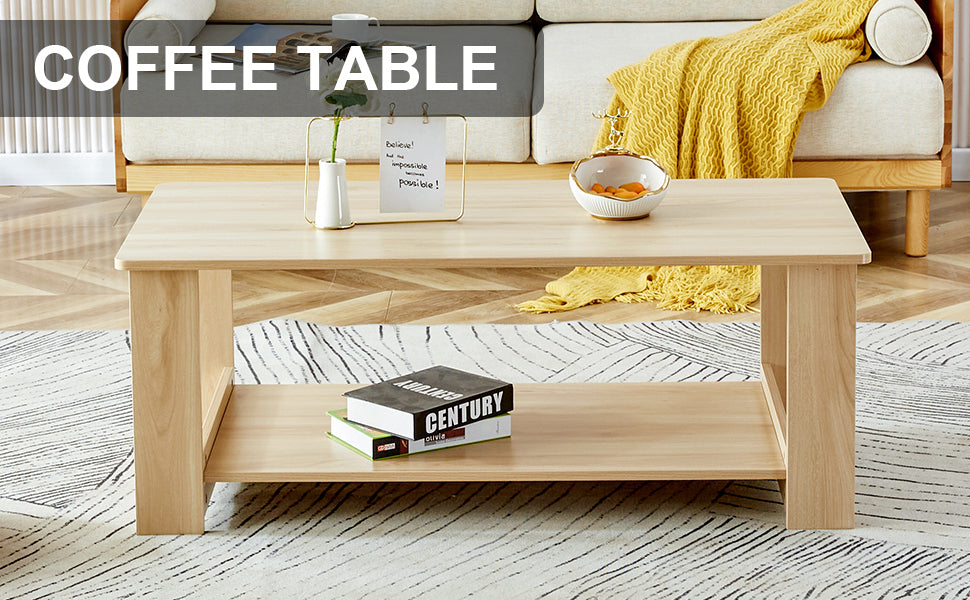 Modern Dual-Layer Log Textured Coffee Table with MDF Material