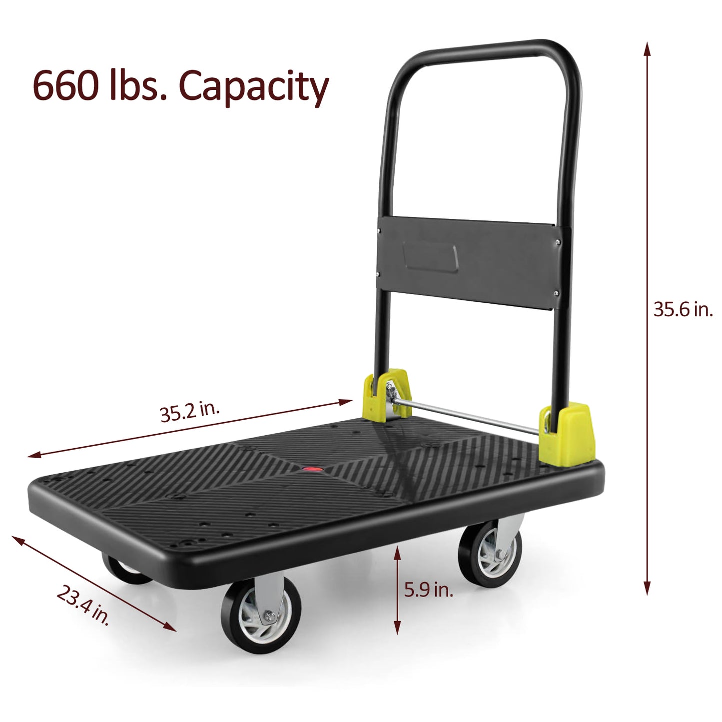 660 lbs. Capacity Platform Cart Heavy-Duty Dolly Folding Foldable Moving Warehouse Push Hand Truck in Black