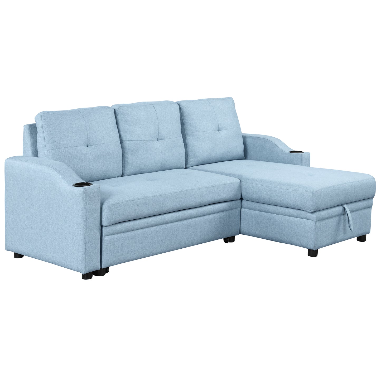 Orisfur Pull Out Sofa Bed with Storage Chaise and Cup Holder