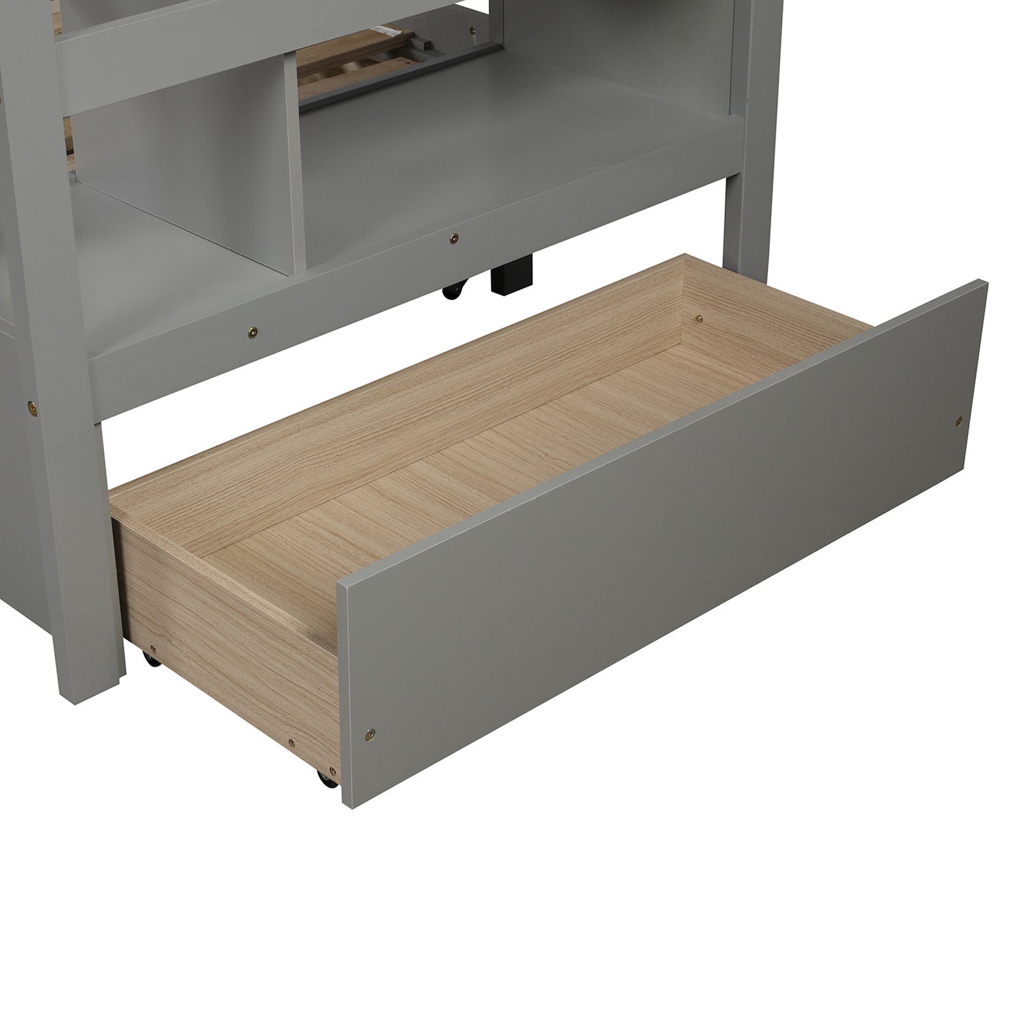 Gray Stairway Bunk Bed with Trundle and Storage