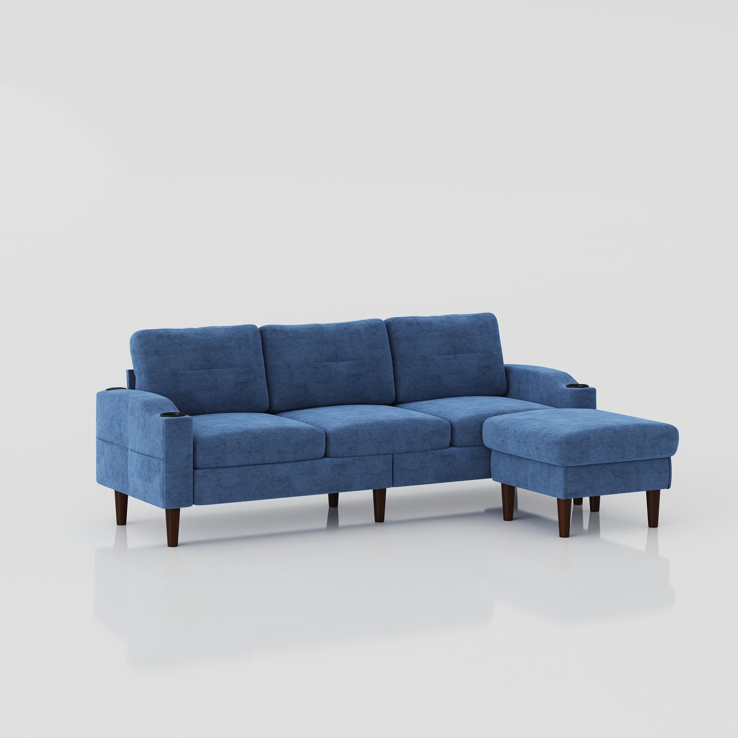 Convertible Combination Sofa Sofa L-Shaped Sofa with Storage Cabinet Footstool, Living Room Navy Blue Sofa, Living Room/Bedroom/Office/Small Space 3-Seater Combination Sofa