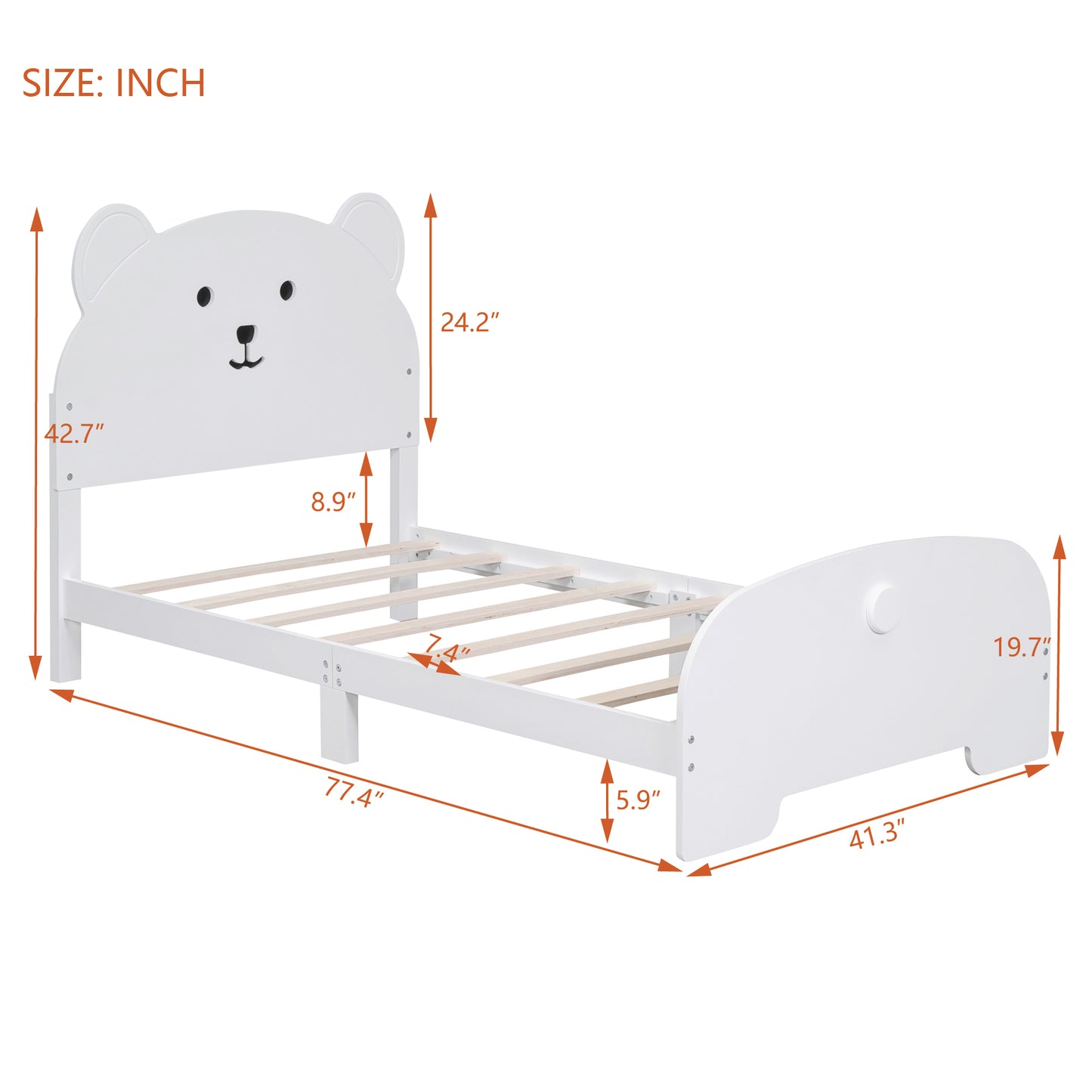 Twin Size Wood Platform Bed with Bear-shaped Headboard and Footboard,White