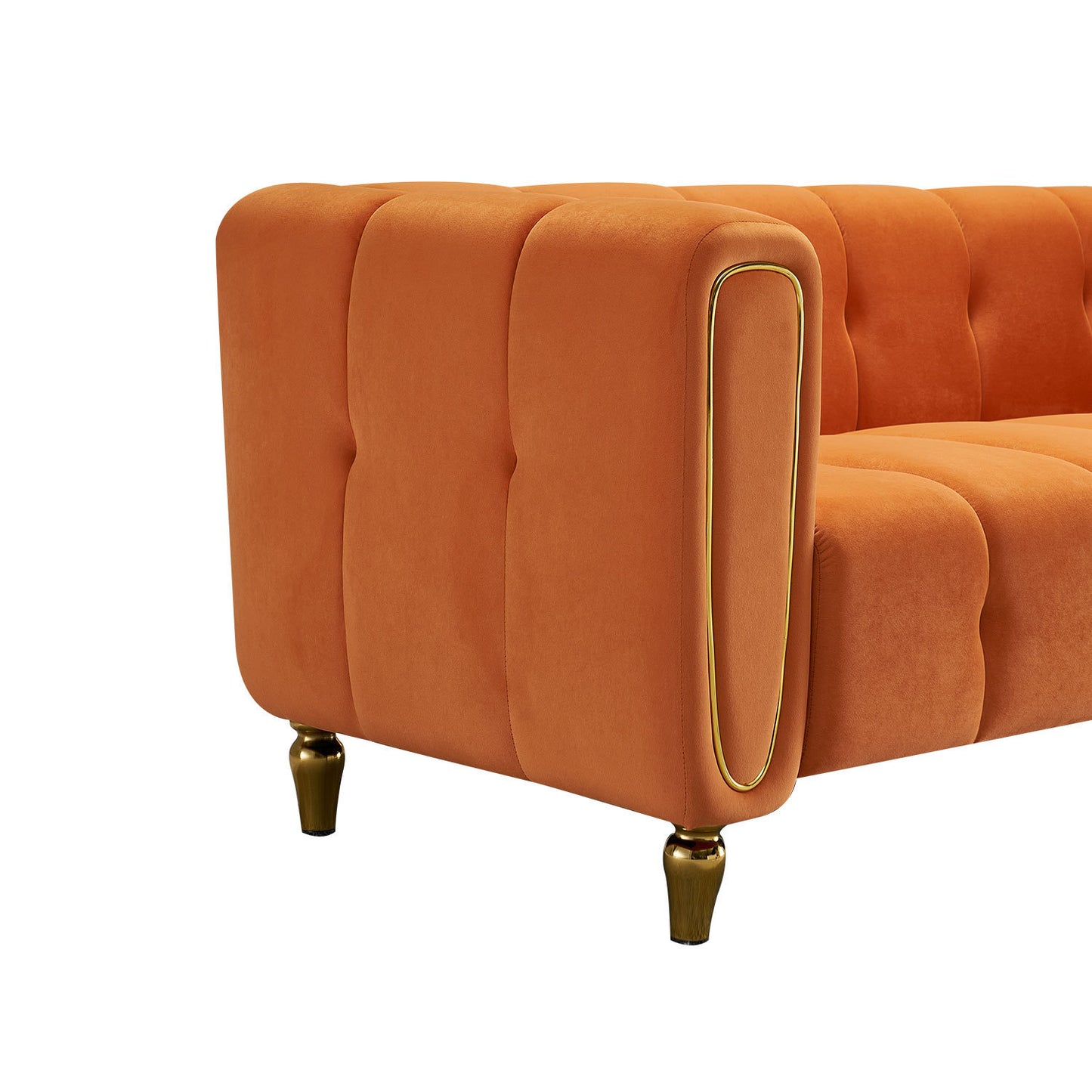 Modern Velvet Sofa 83.07 inch for Living Room Orange Color