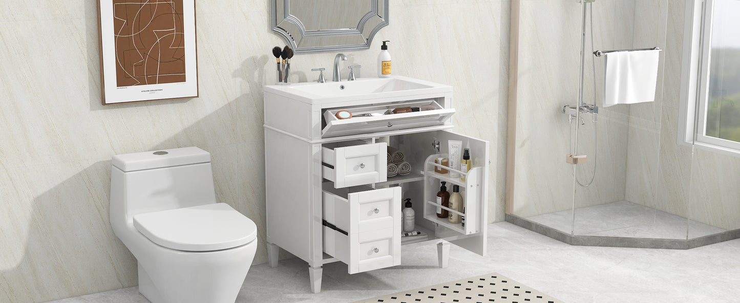 30'' Bathroom Vanity with Top Sink, Modern Bathroom Storage Cabinet with 2 Drawers and a Tip-out Drawer, Single Sink Bathroom Vanity